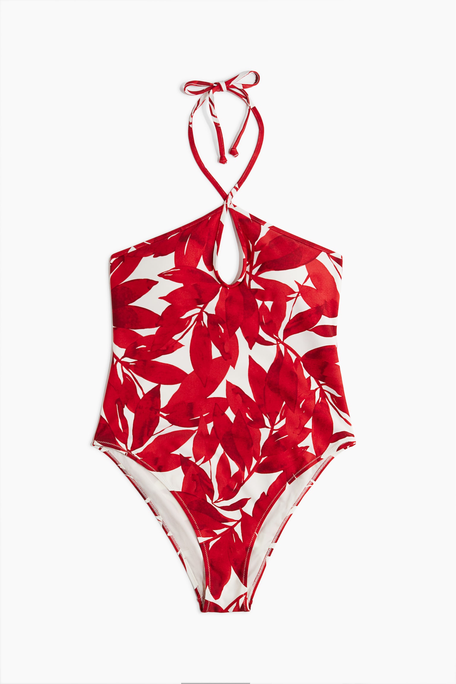 Padded Cup Halterneck Swimsuit - White/Red pattern - 2