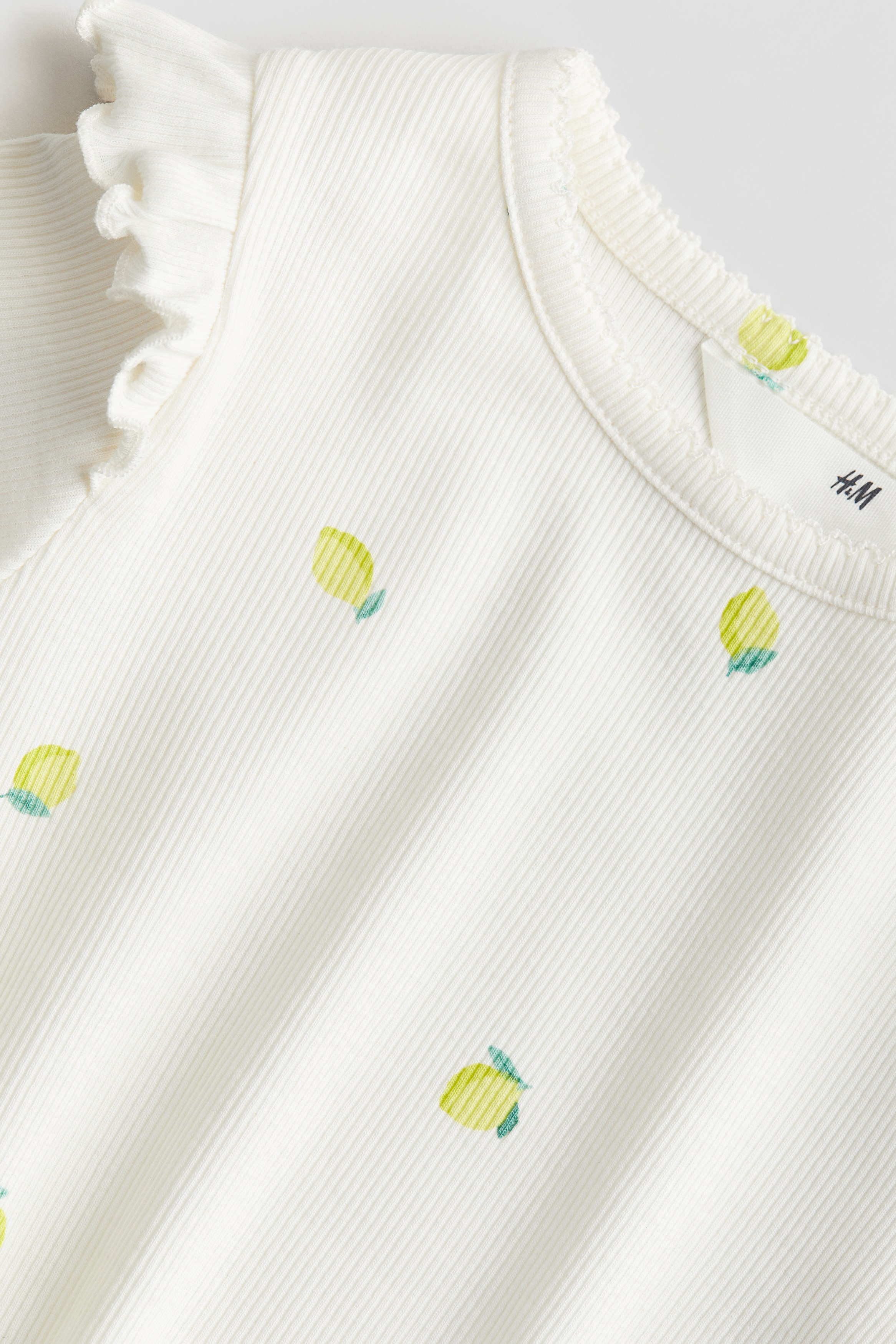 Robe Bardot H&M Taille 12 - Imprimé Citron Sur Fond Blanc, à Volants - Neuve Avec étiquette