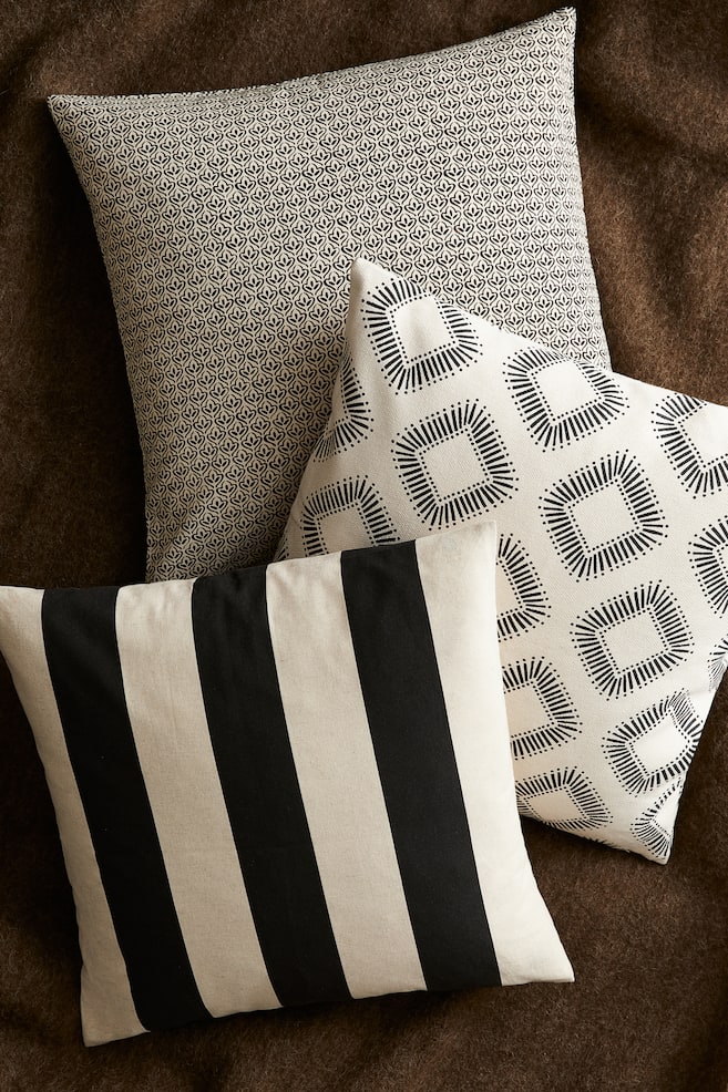 Striped linen-blend cushion cover - Dark grey/White/Bright blue/White/Dark orange/White - 2