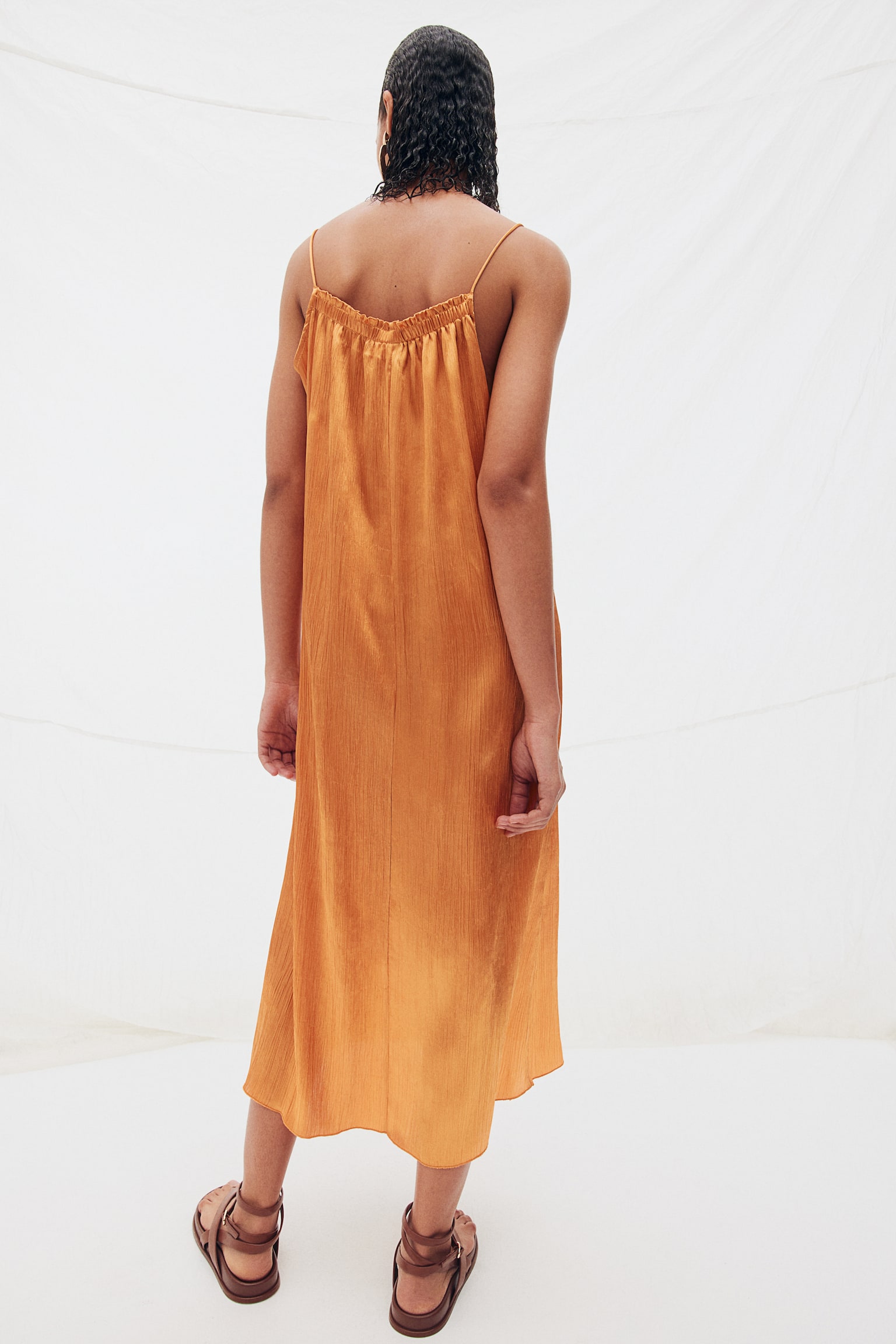 Satin slip dress - Orange/Cream/Black - 5