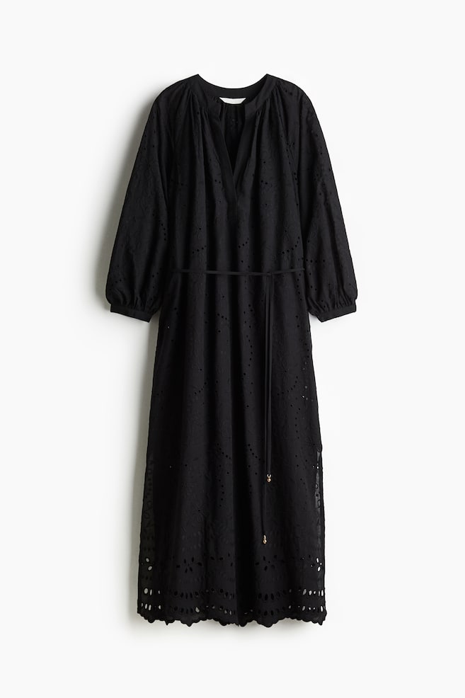 Robe en broderie anglaise avec ceinture à nouer - Noir - 1