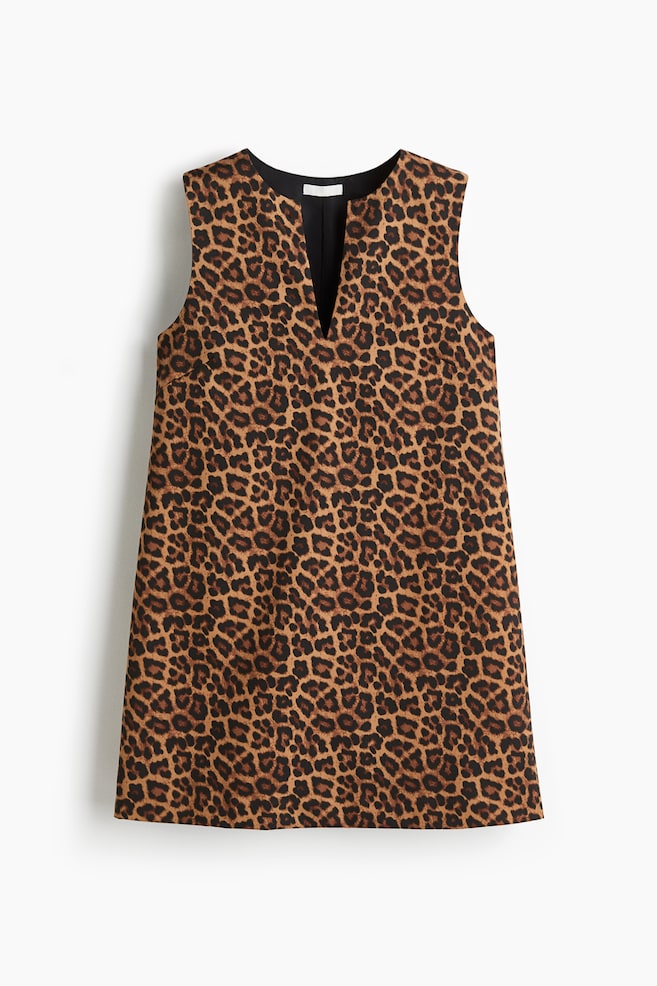 Twill Shift Dress - Dark beige/leopard print - 1