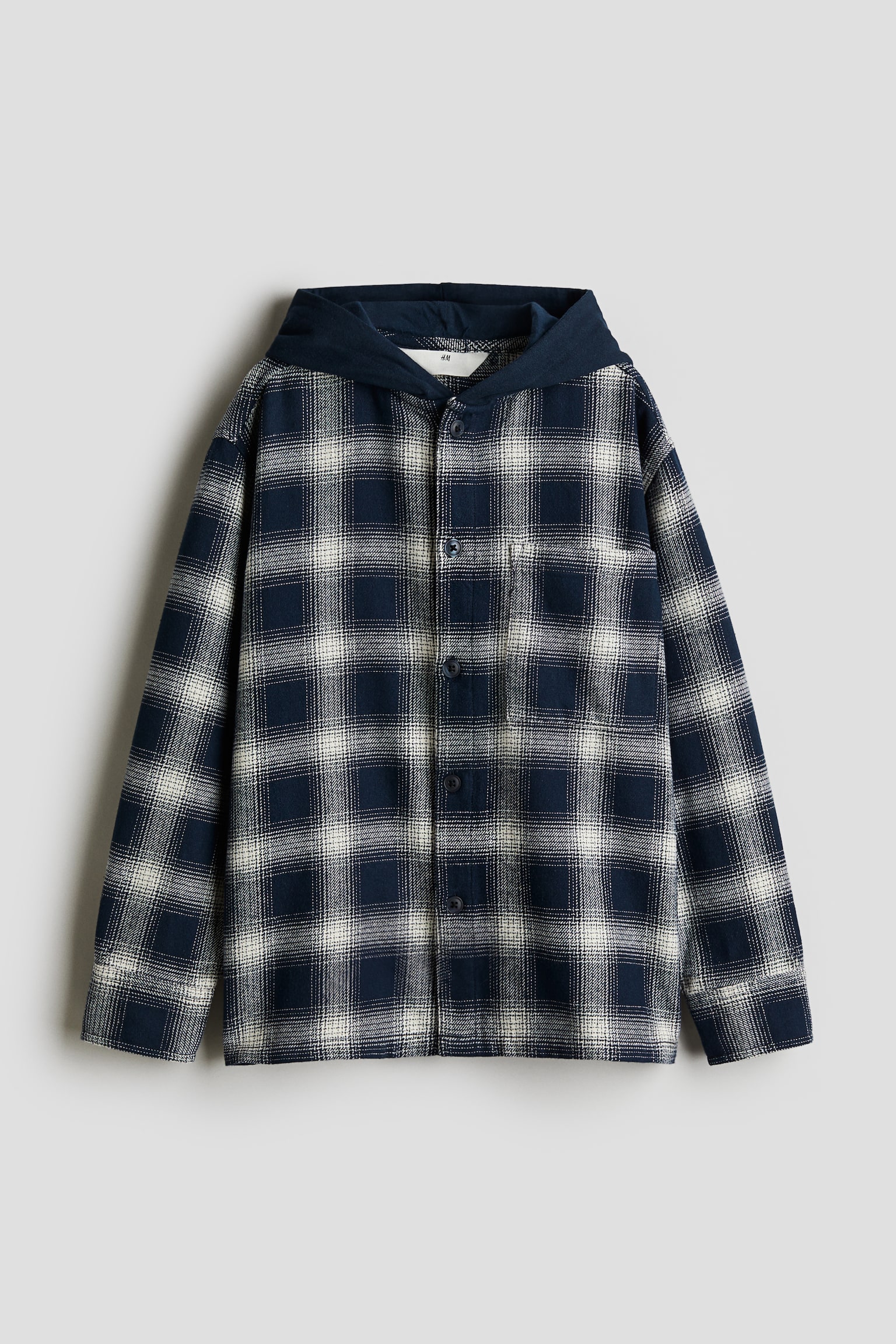 Hooded flannel shirt - Navy blue/Checked/White/Checked - 1