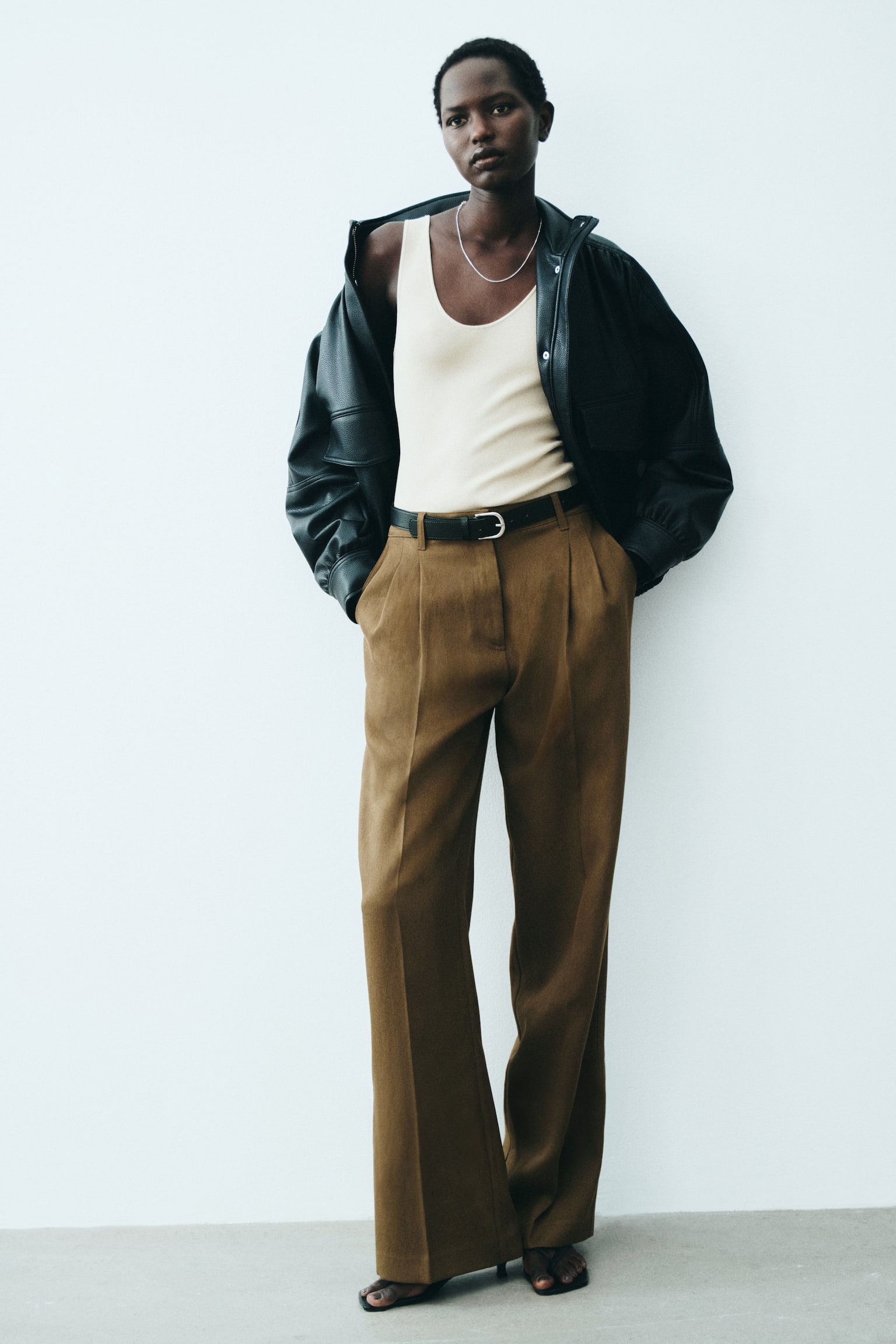 Linen-blend tailored trousers - Dark olive green/Dark dusty pink - 4