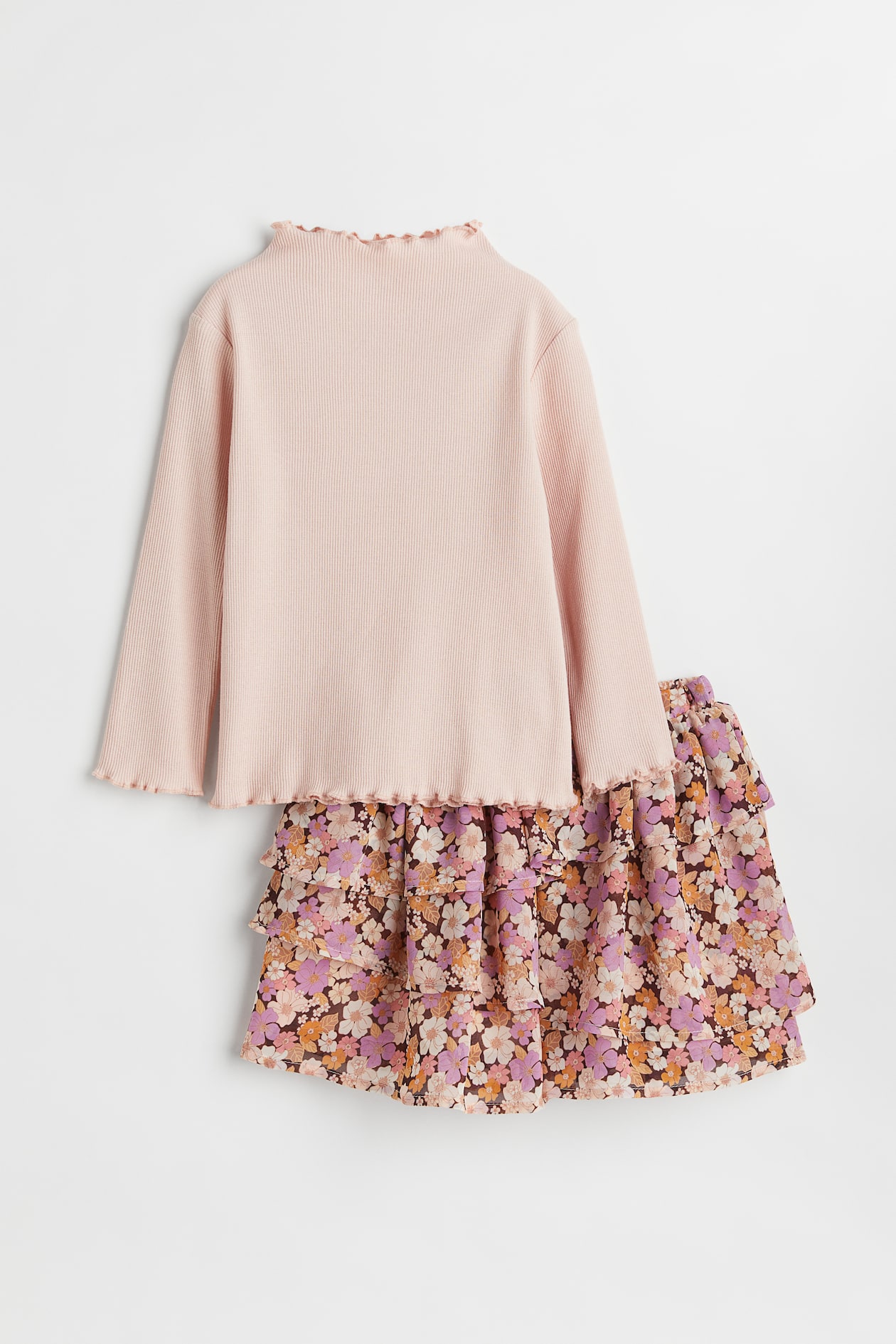 2 piece Top And Skirt Set Powder Pink floral Kids H M US 2-piece-top-and-skirt-set-powder-pink-floral-kids-h-m-us