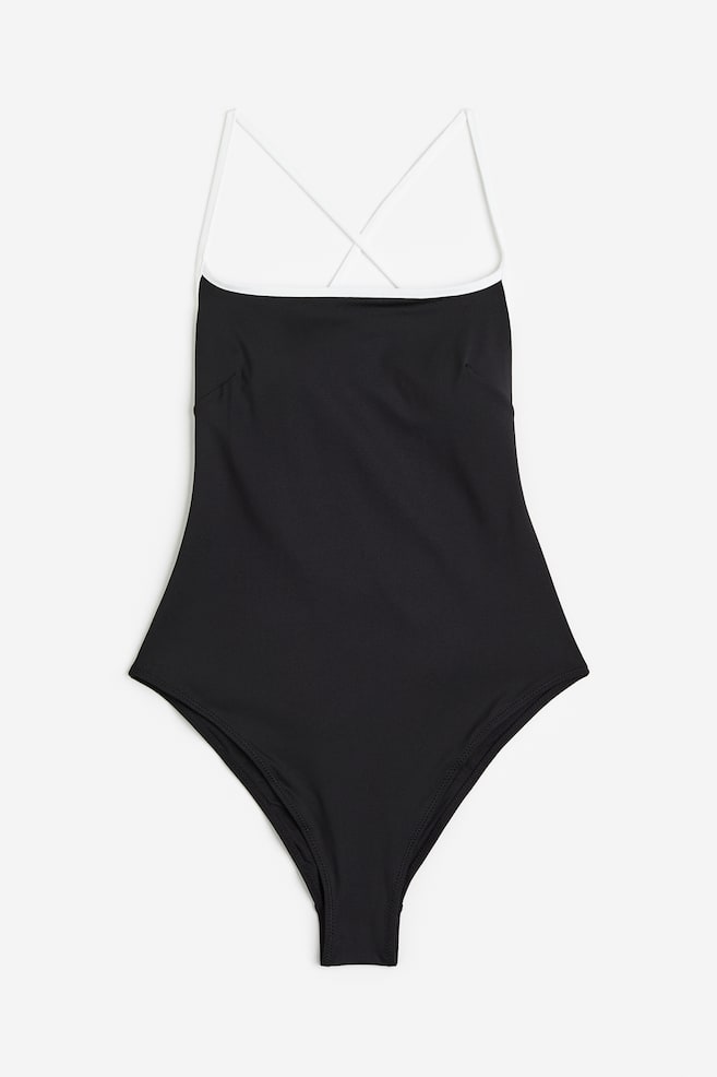 High leg swimsuit - Black/Light blue/Striped/Black/Striped - 2
