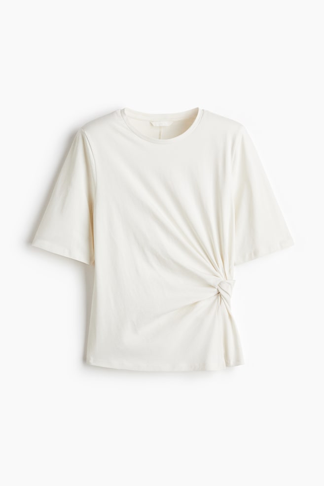 Twist-detail T-shirt - White/Dark rust brown - 1