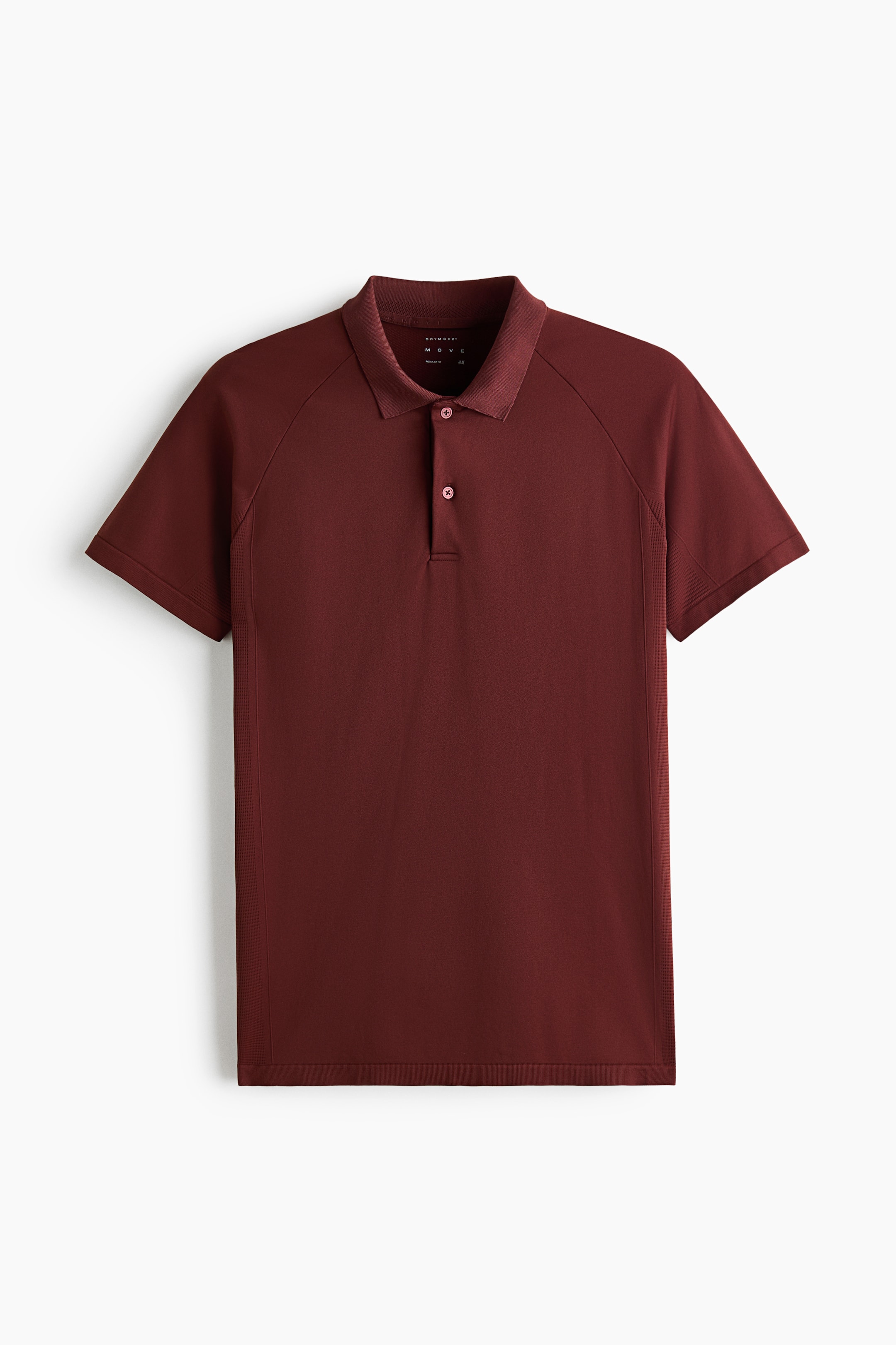 View larger image: The Regular Fit Tennis T-shirt with DryMove? is showcased in a deep red hue, displayed from the front. It features a pointed collar, a two-button placket, and short raglan sleeves, with subtle vertical ribbing detailing the sides of the shirt.