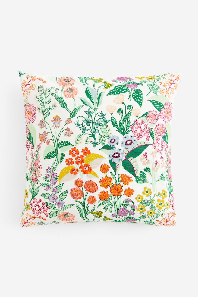 Patterned cushion cover - White/Floral/Dark grey/Floral - 1