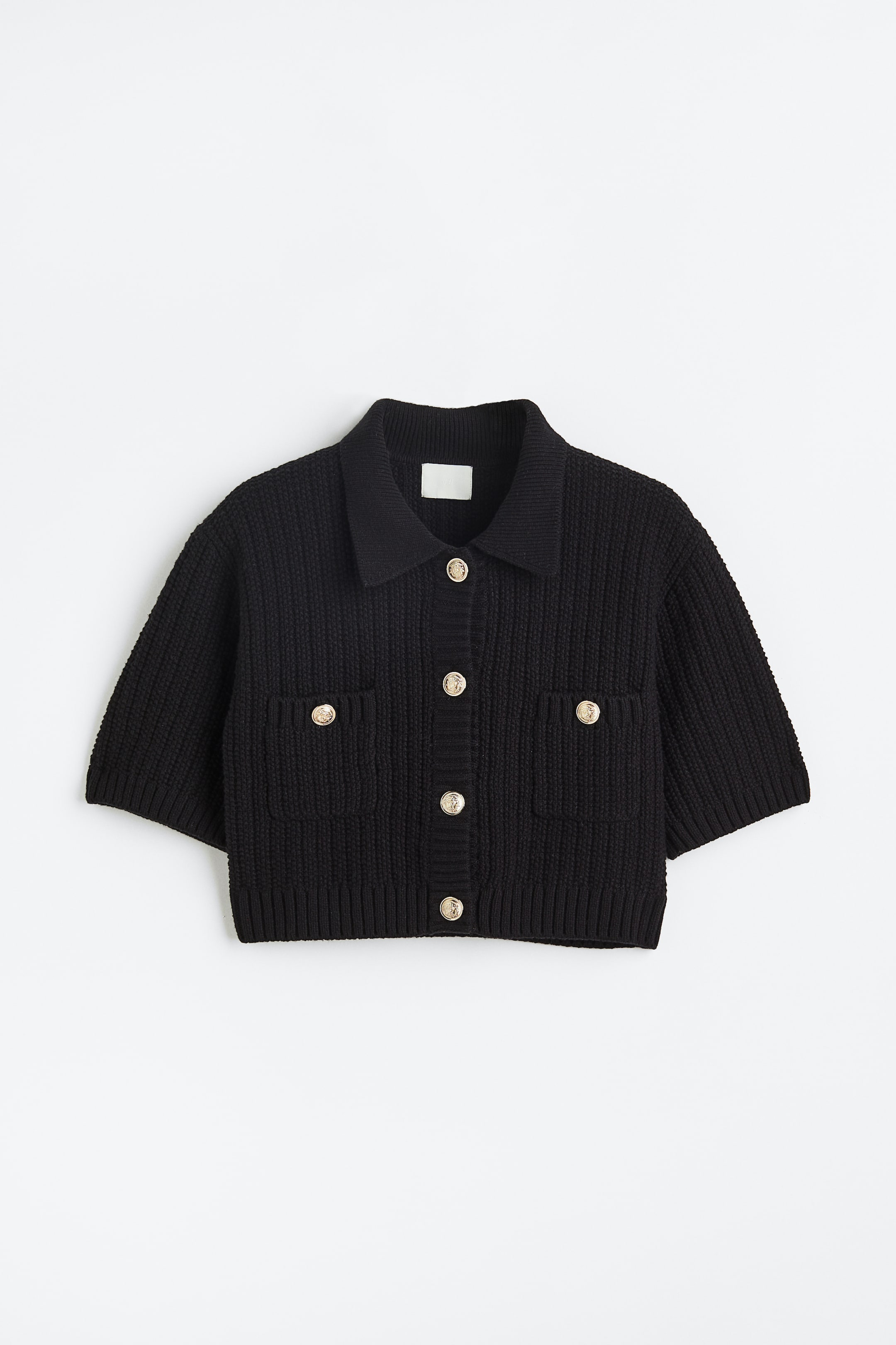 Xem ảnh lớn hơn: Áo cardigan dệt kim gân nổi có cổ - Màu đen - Ladies | H&M VN 1