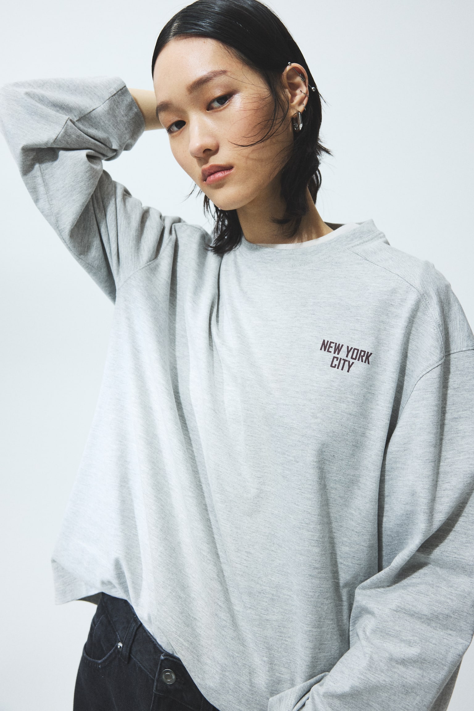 Top oversize en jersey - Gris clair chiné/New York/Blanc/Les Nuits/Crème/Parisien/Marron foncé/Costa Rica - 3