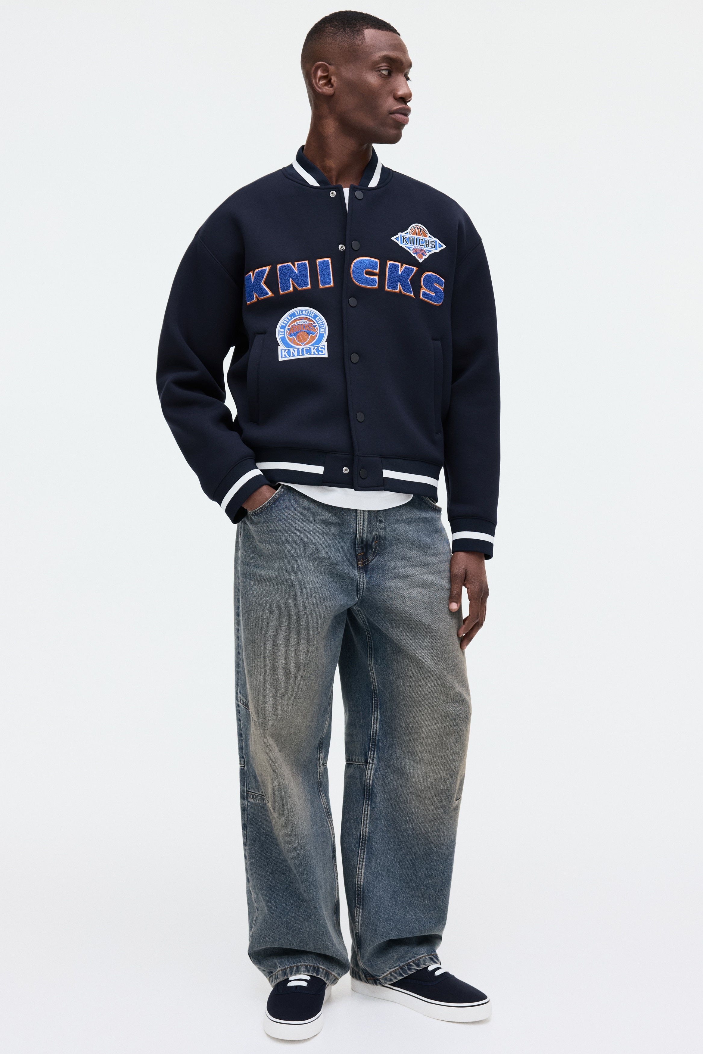 Men's Navy blue/NBA Loose-Fit Scuba Baseball Jacket | H&M US