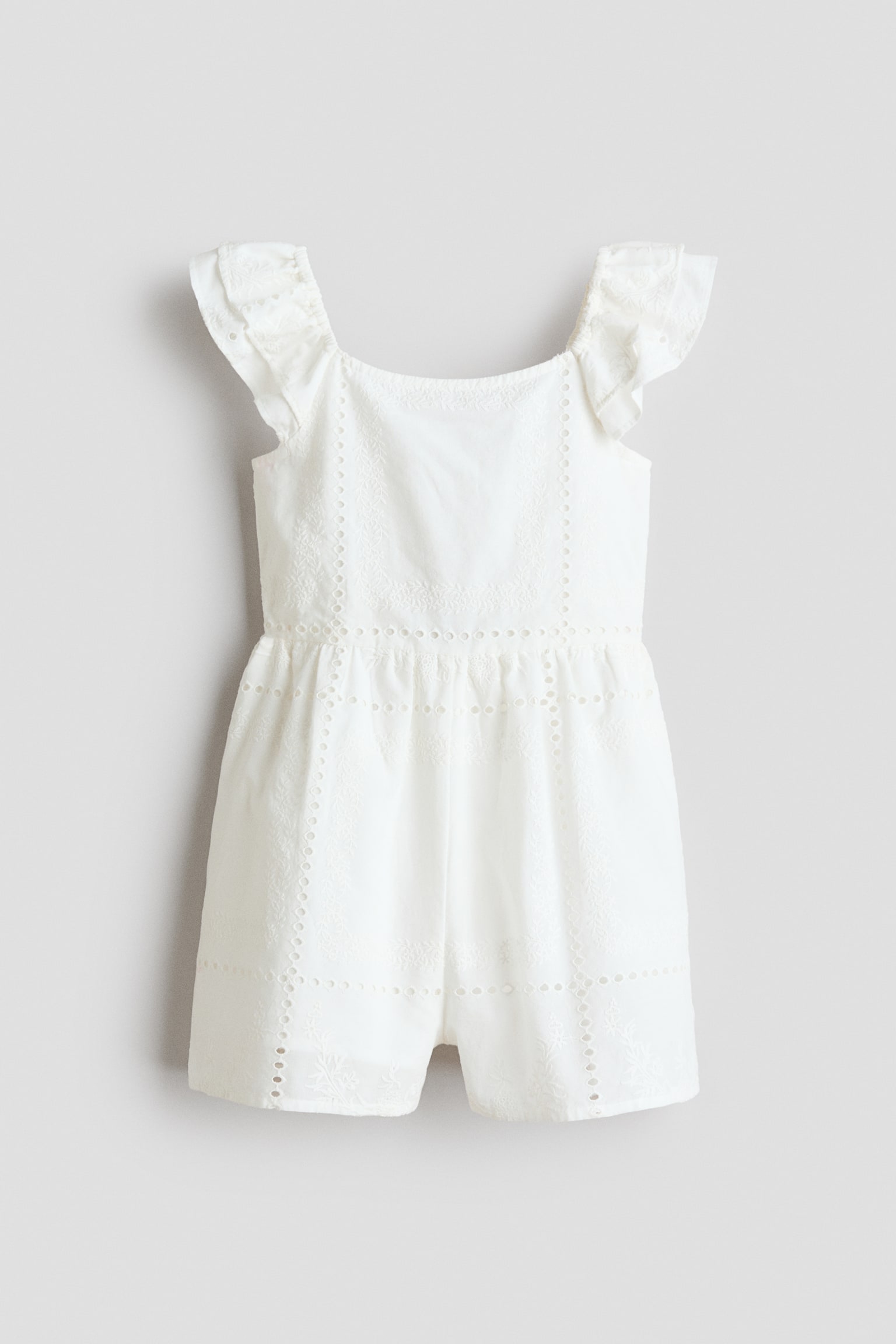 Broderie anglaise cotton jumpsuit - Weiß - 1