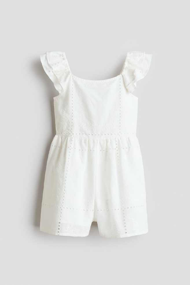 Cotton Jumpsuit with Eyelet Embroidery - White - 1