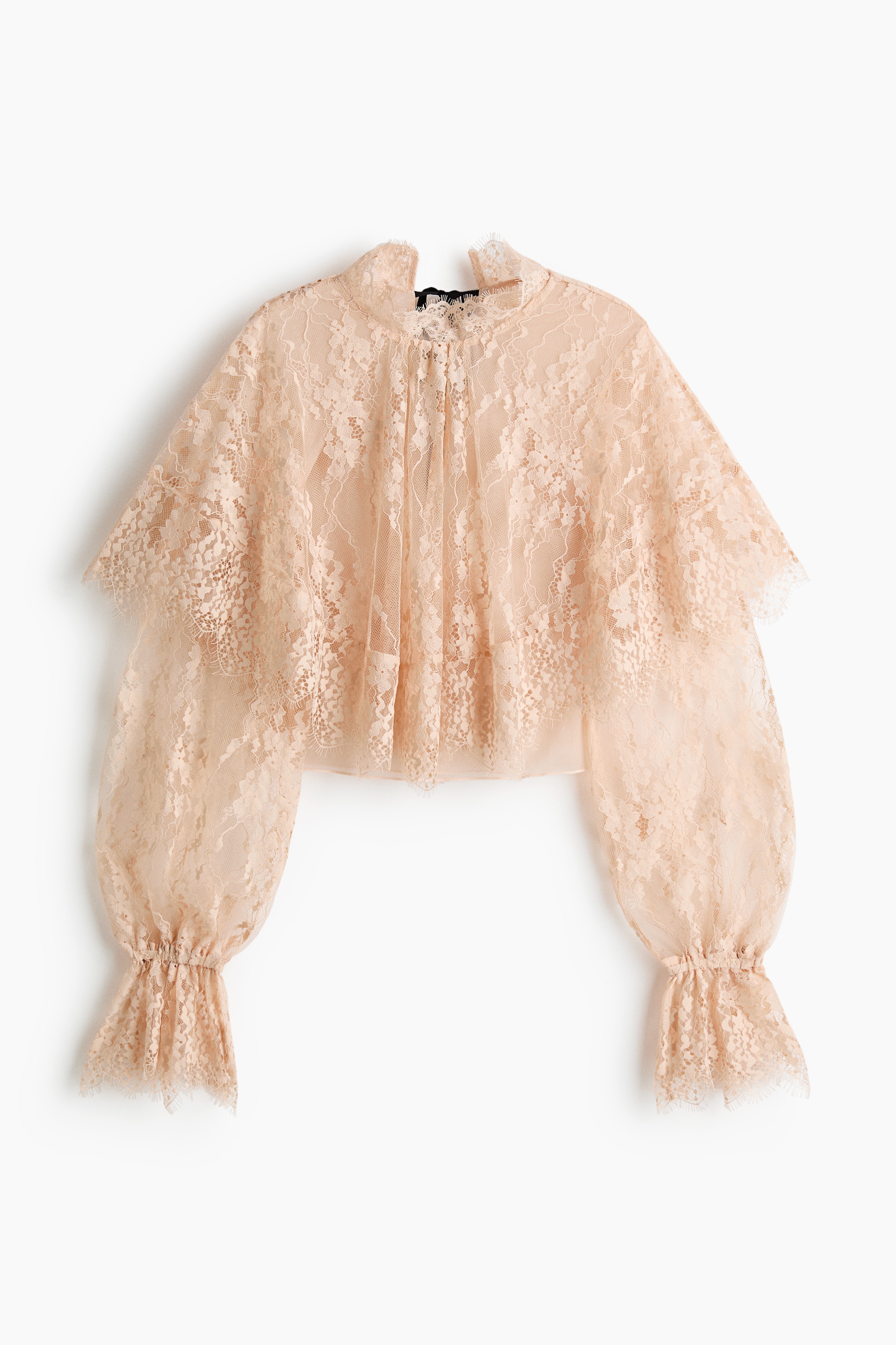 Cape-Detail Lace Top - Light beige