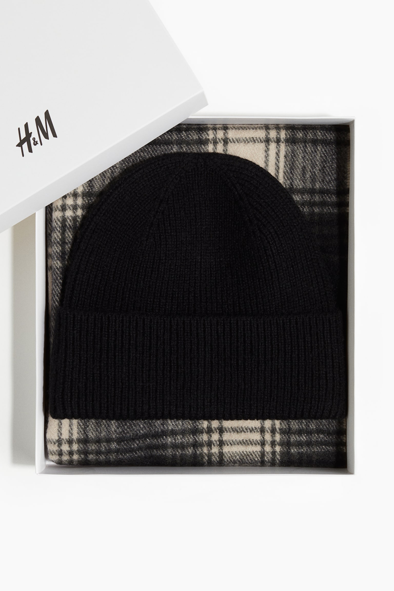 2-piece scarf and beanie set - Black/Checked/Brown/Checked/Beige/Dogtooth pattern/Dark grey/Checked - 2