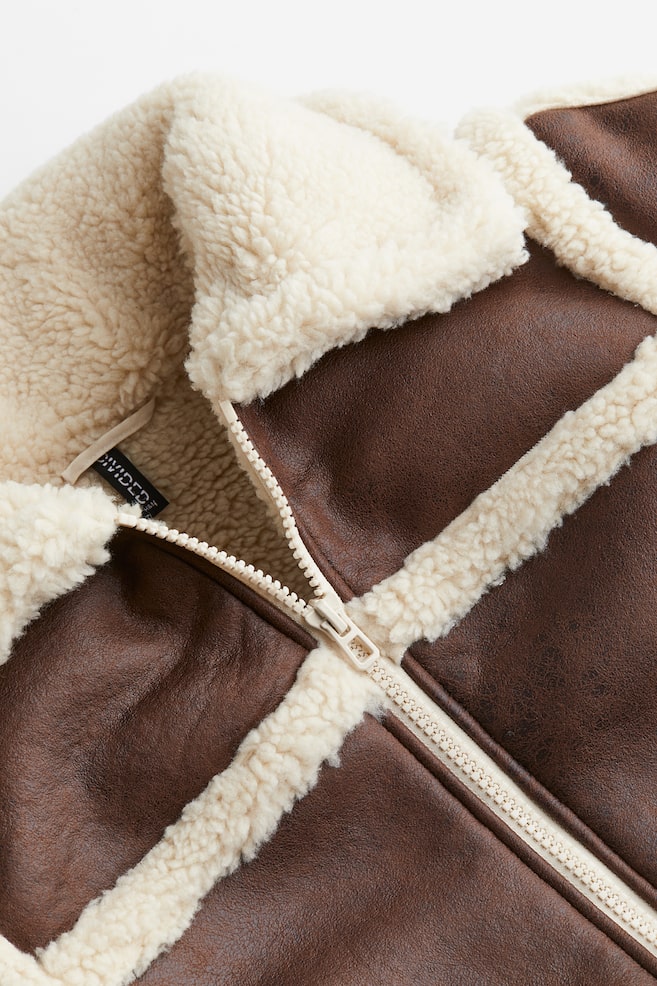 Teddy-lined jacket - Brown/Beige - 3