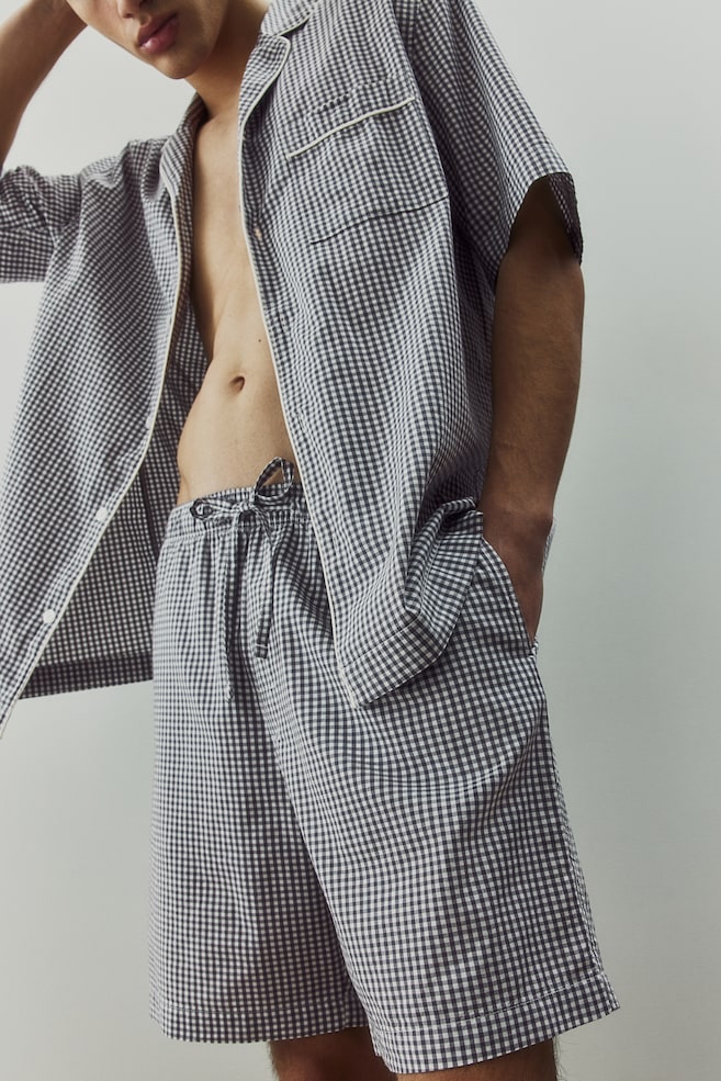 Pyjamas med skjorta och shorts - Grå/Rutig - 4