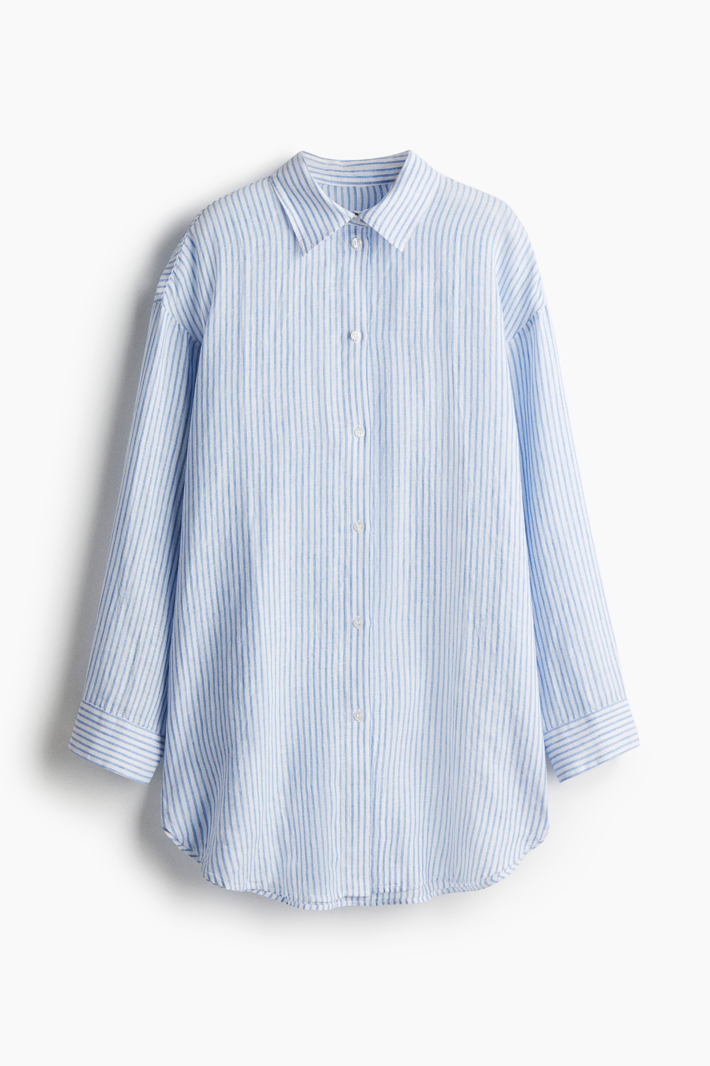Camicia da mare in lino - Bianco/blu righe