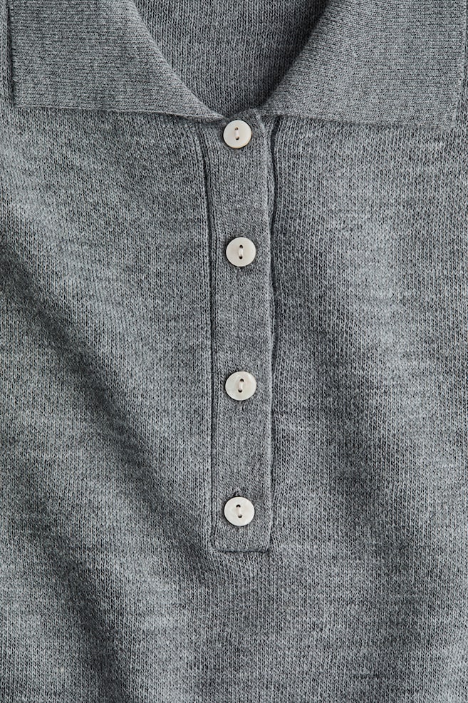 Shoulder-Pad Polo Sweater-Gray melange - 3