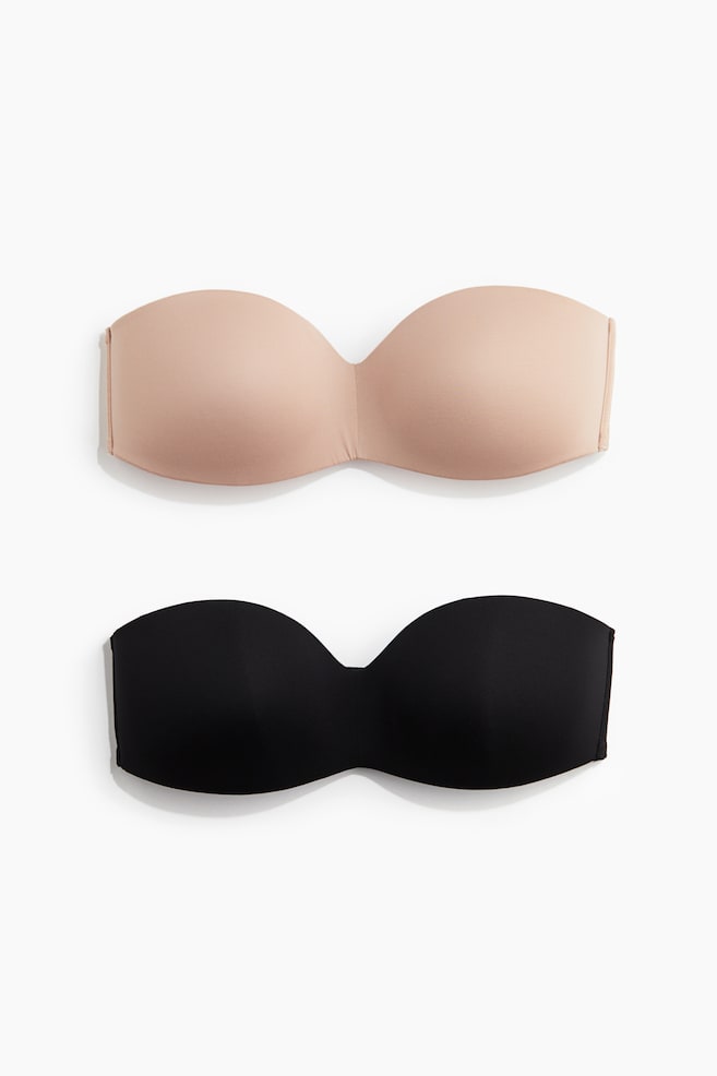 Set van 2 padded bandeau-bh's van microvezel - Zwart/beige/Wit/beige - 1