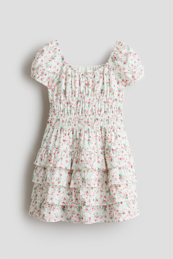 Детские платья H&M Puff-Sleeved Patterned Cotton Dress