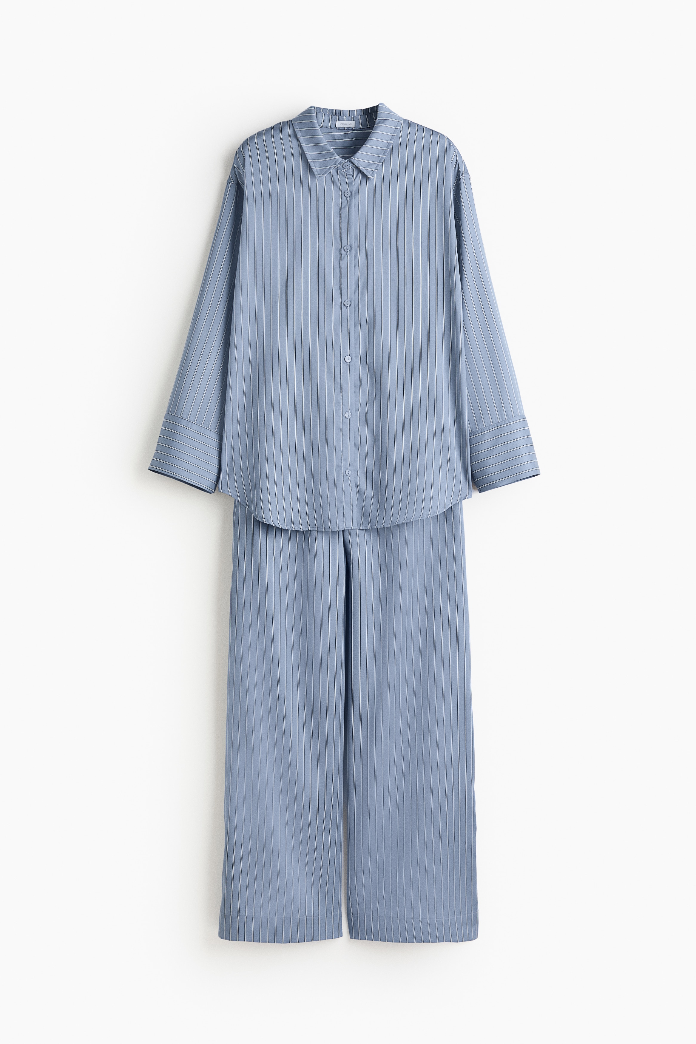 Pyjama rayé en satin de lyocell - Bleu ancien/rayé/Beige clair/rayé