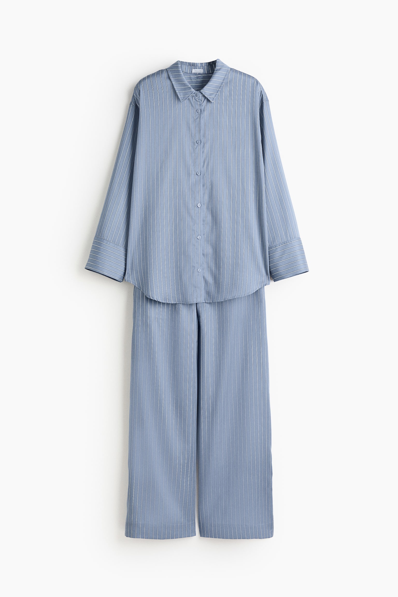 Striped Lyocell Satin Pajamas - Dusty blue/striped/Light beige/striped