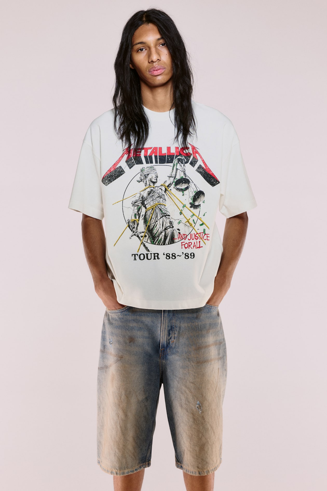 Oversized Fit T-shirt White/Metallica Men H&M GB