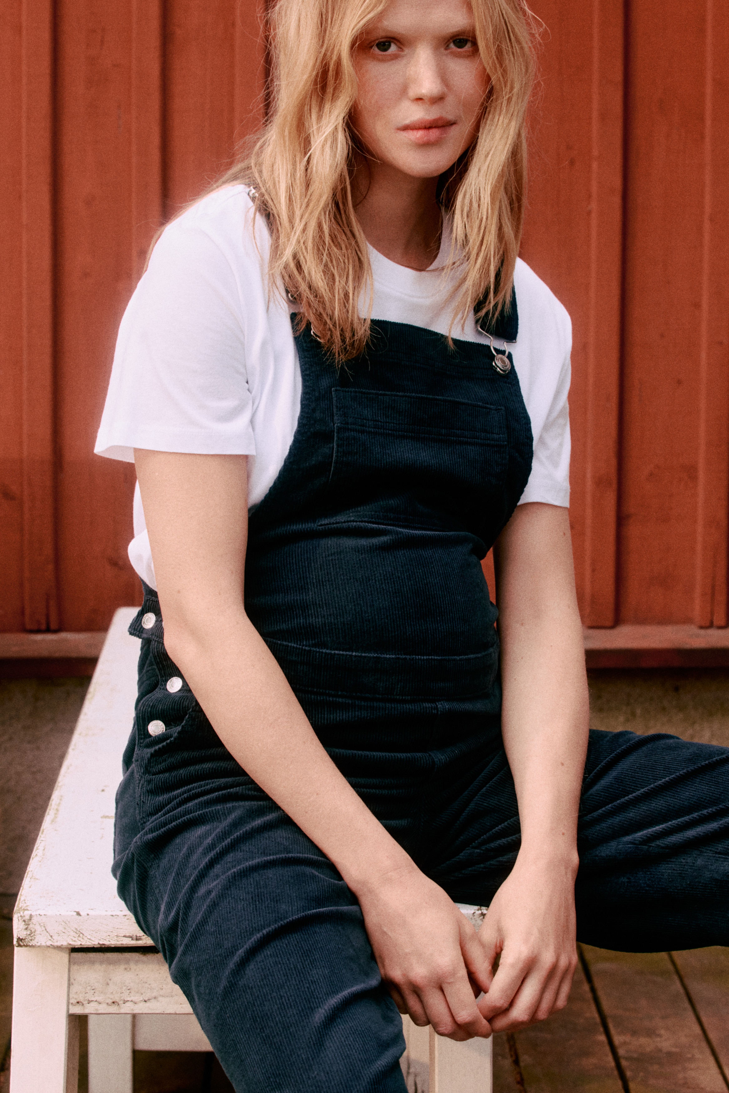 H&M MAMA - Dark blue MAMA Before & After Corduroy dungarees - Size: S  - H&M