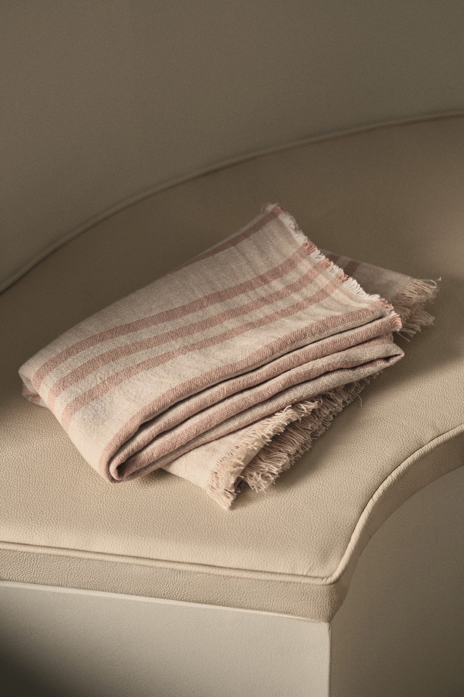 Patterned linen blanket - Rose ancien/rayé/Beige/rayé - 1
