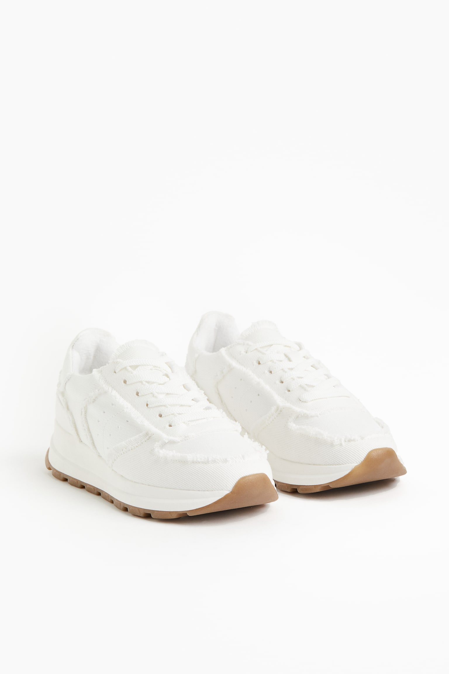 Frayed Edge Twill Sneakers - White - 2