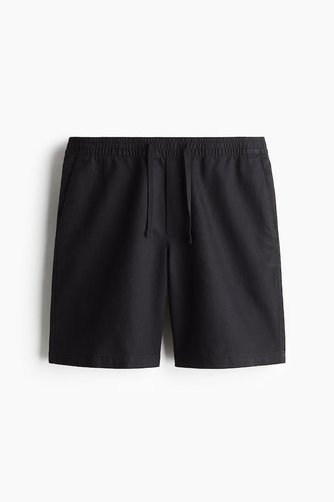 Relaxed Fit Linen-blend shorts - Black/White/Khaki green - 1