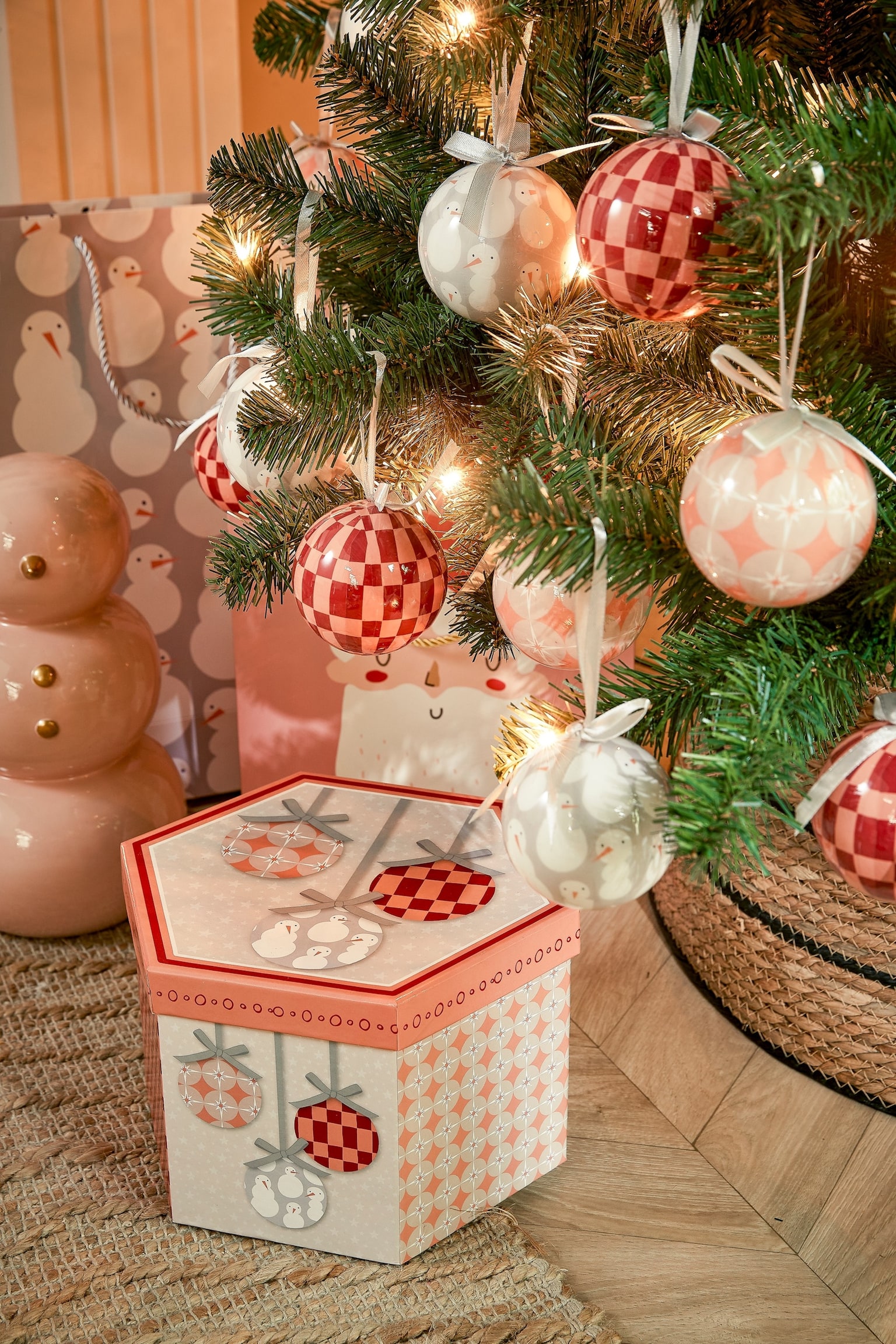 Christbaumkugeln Geschenkset - Pfirsich, Grau/Pfirsich, Rosa - 2