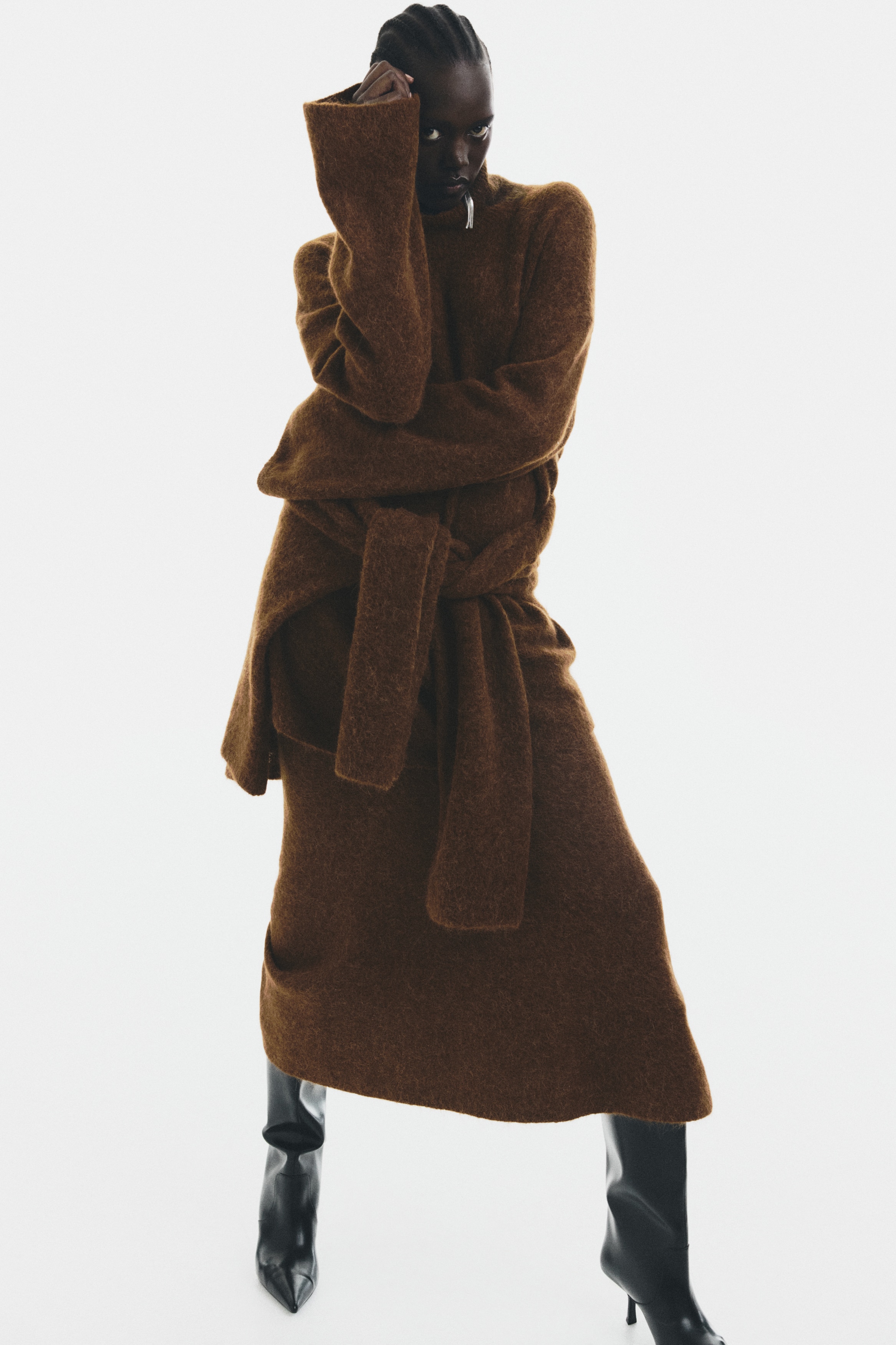 Falda en mezcla de alpaca - Café/Amarillo claro