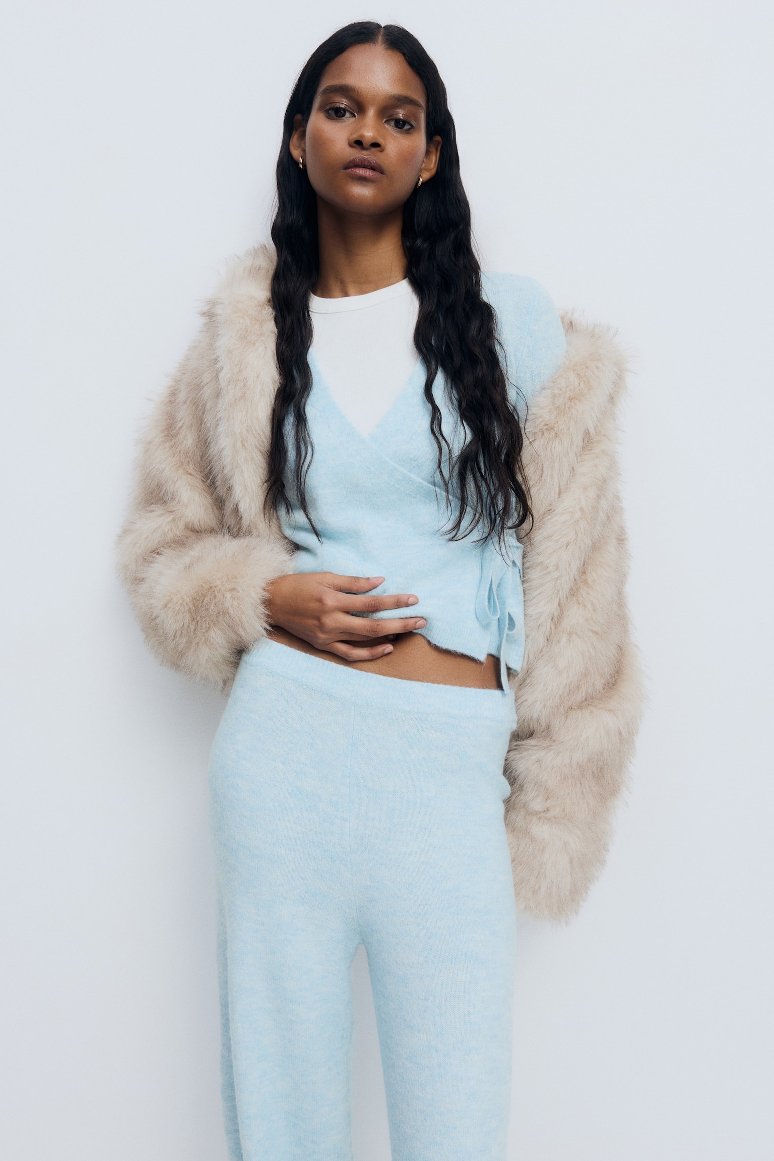 Cárdigan cruzado - Azul jaspeado claro/Gris oscuro/Gris jaspeado/Café oscuro - 3