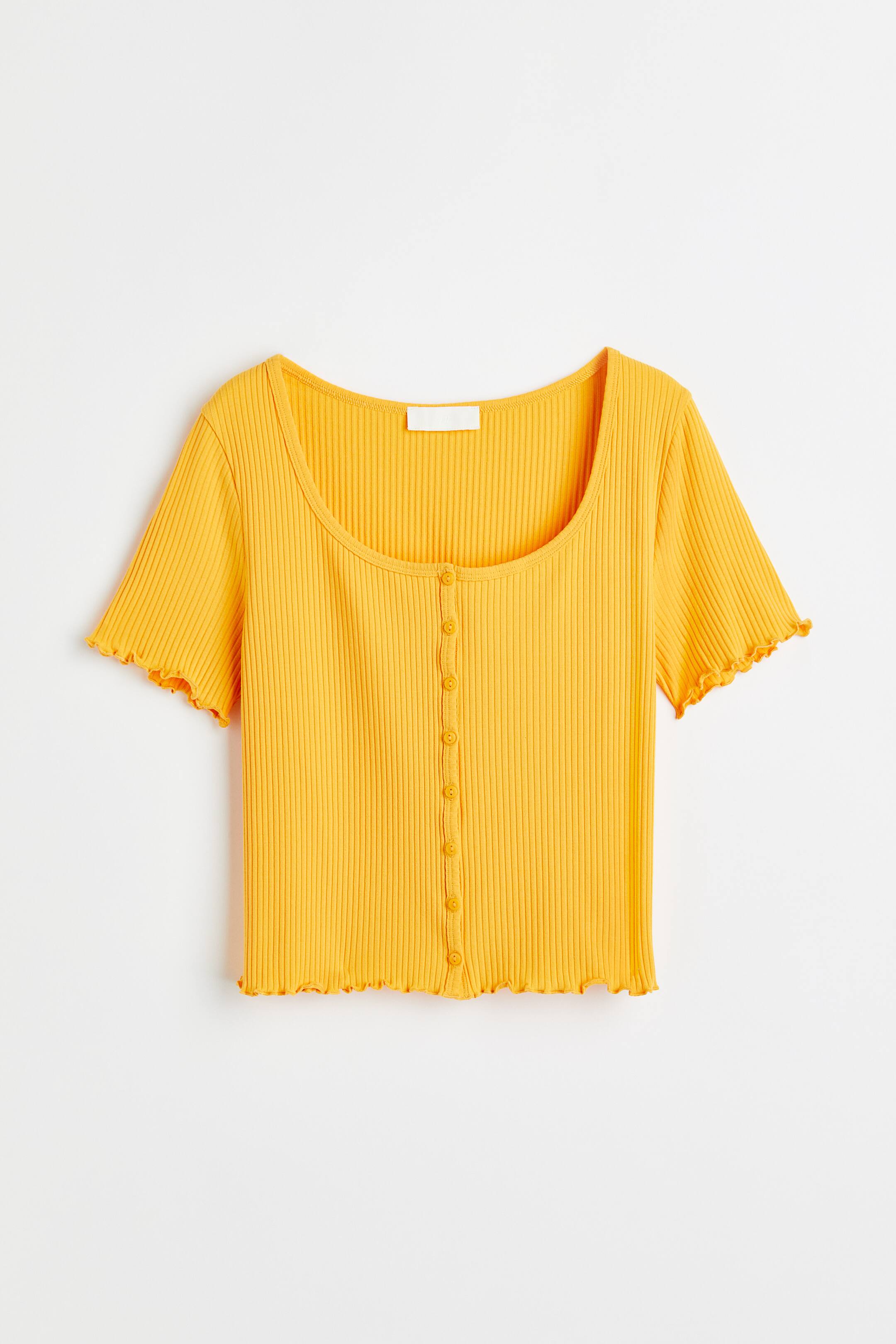 Xem ảnh lớn hơn: Áo gân nổi cài khuy trước - Màu vàng - Ladies | H&M VN 1