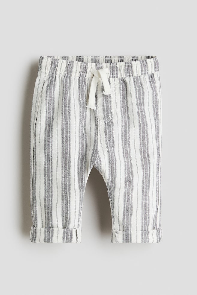 Joggpants aus Leinenmix - Weiß/Grau gestreift/Helltürkis/Gestreift - 1