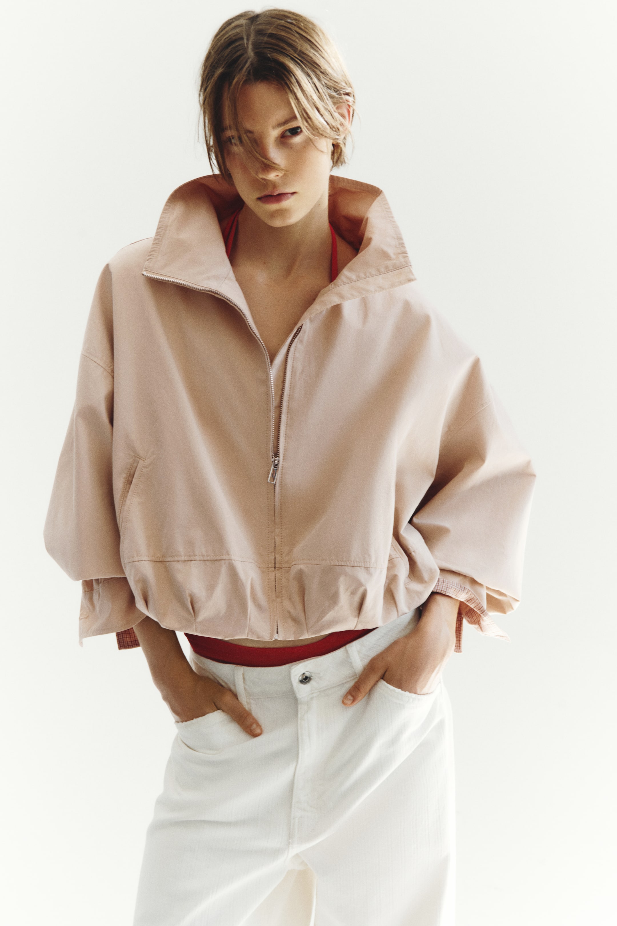 Visualizza l'immagine ingrandita: Giubbotto oversize con bordo a palloncino - Beige chiaro - DONNA | H&M CH 1