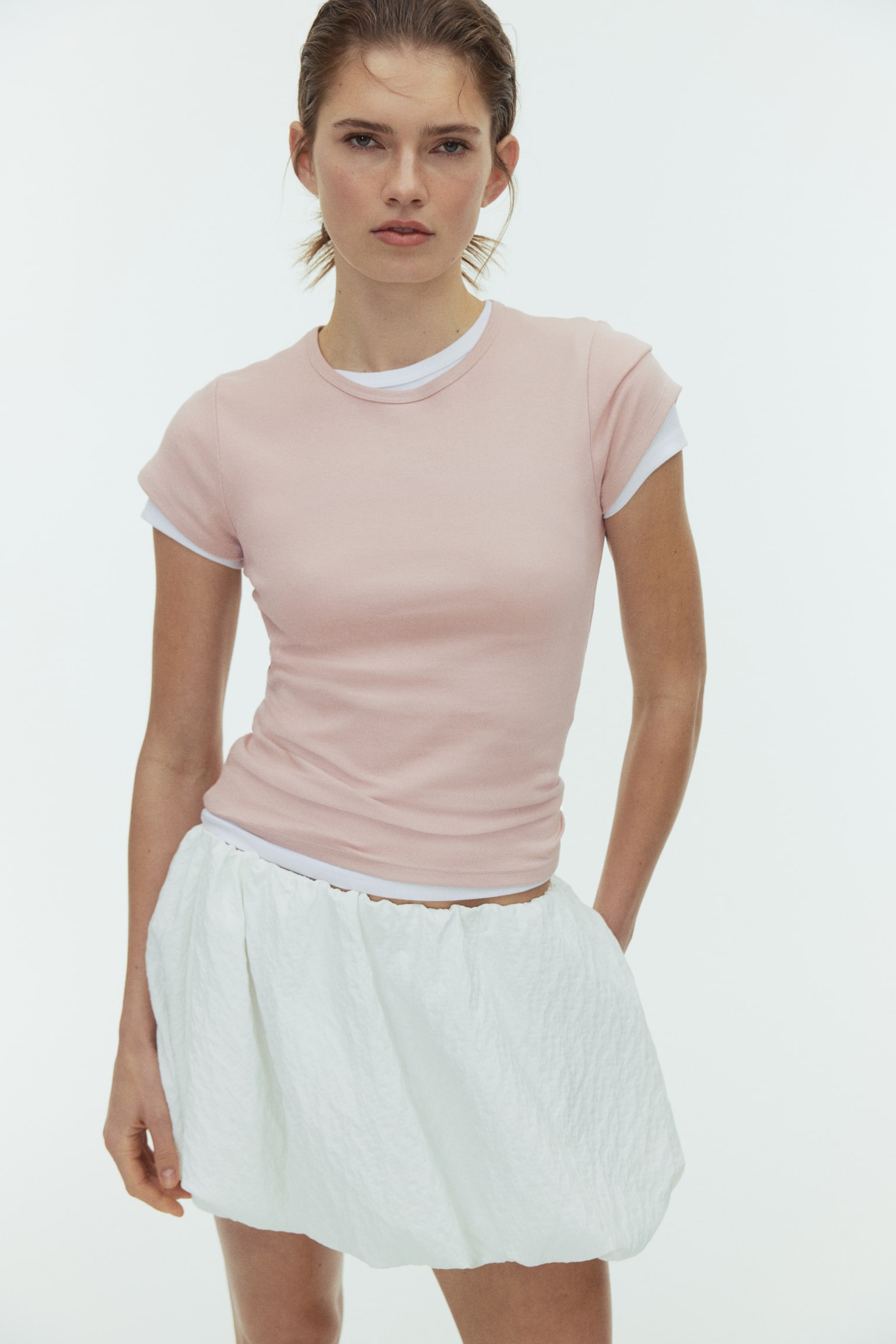 Женская футболка H&M Cotton, цвет: Пыльный розовый — фото 3