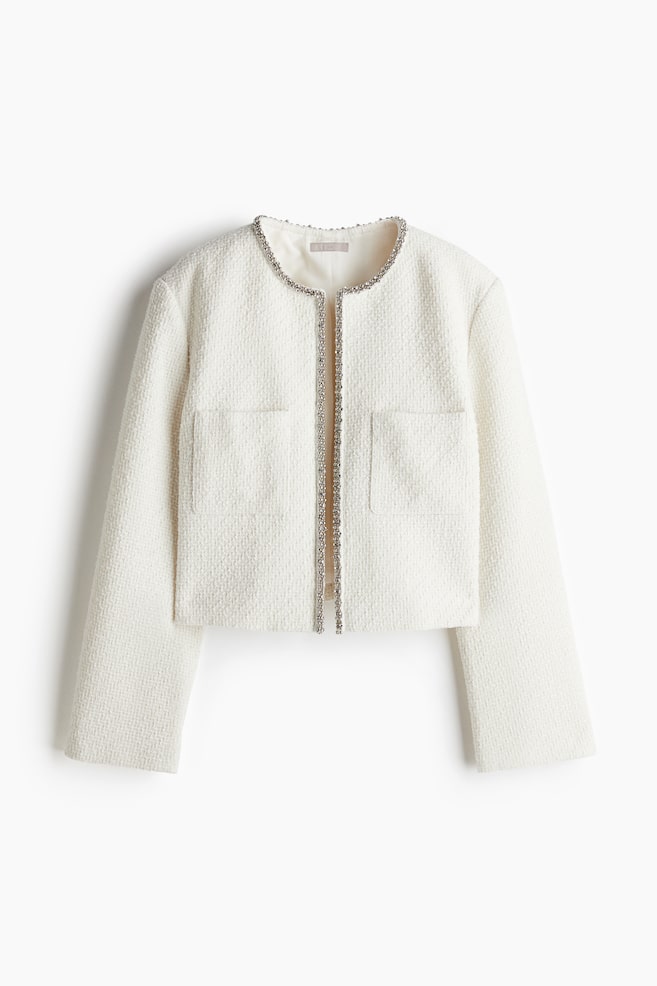 Rhinestone-embellished bouclé jacket - White - 1