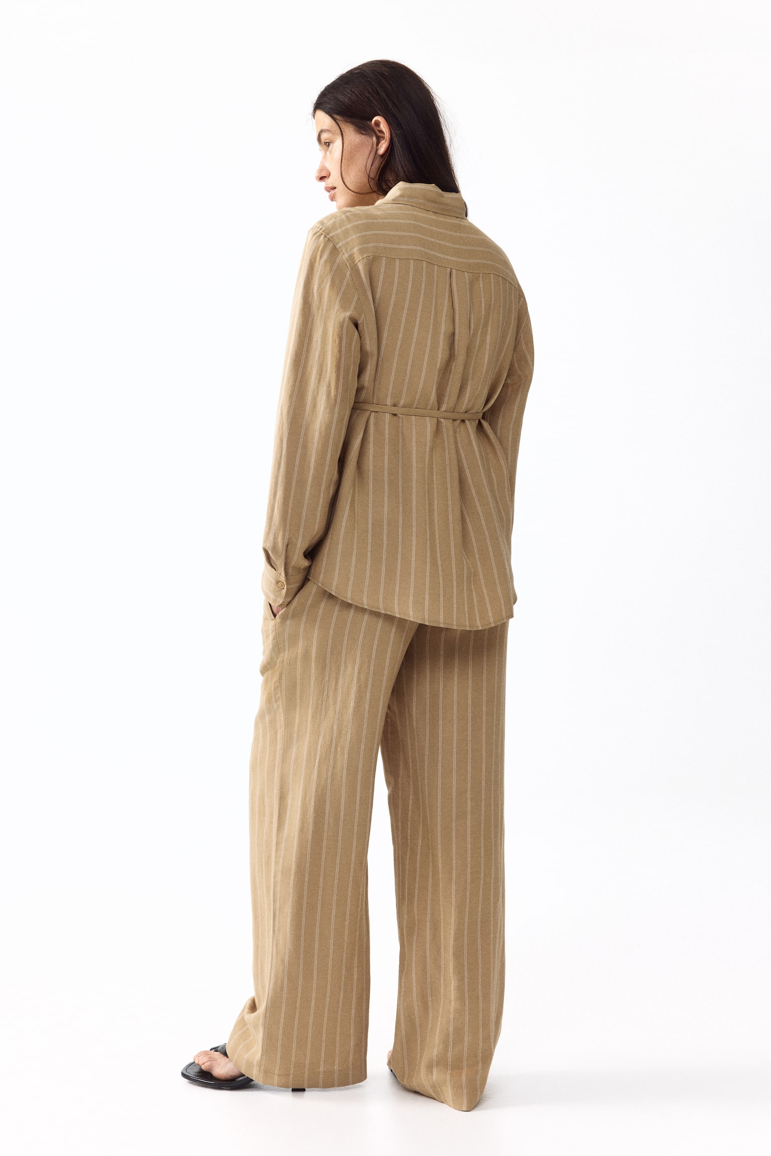 Женские брюки H&M Mama Before & After Linen-blend, цвет: Бежевый / Полосатый — фото 5
