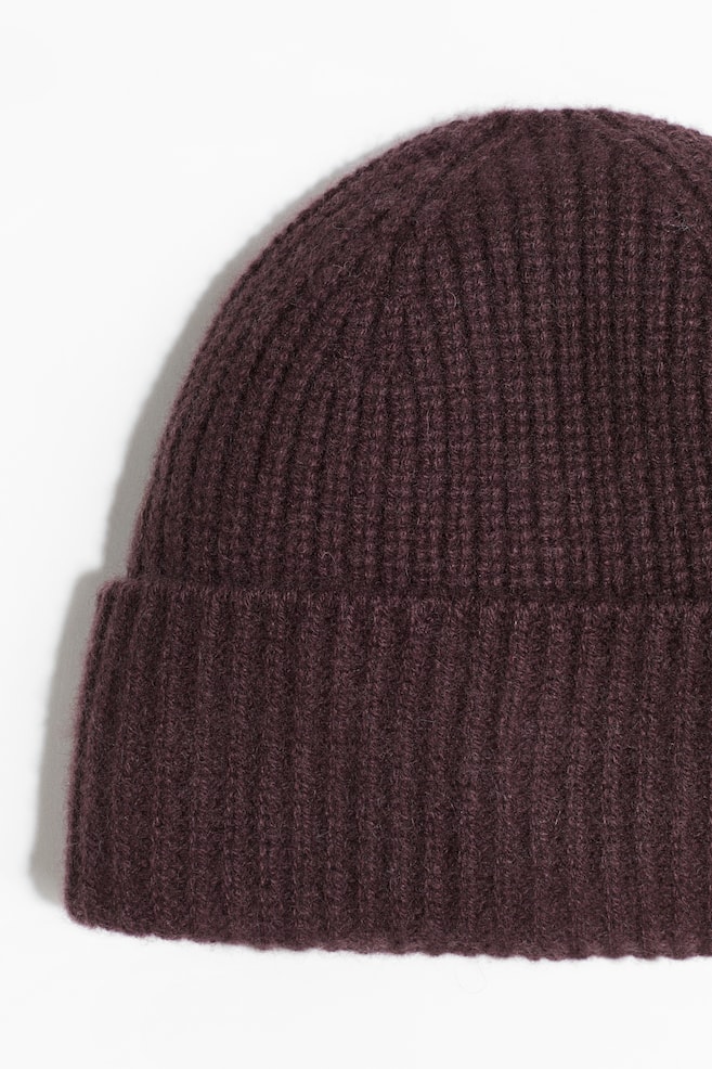Rib-knit cashmere hat-Dark purple - 2