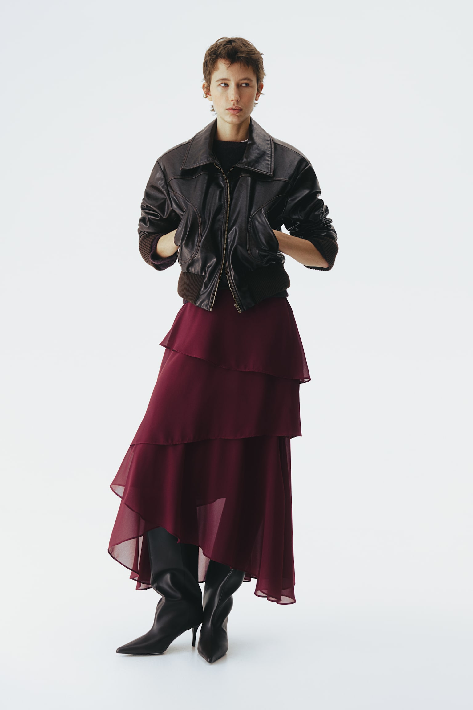 Volantrok van chiffon - Bordeauxrood - 2