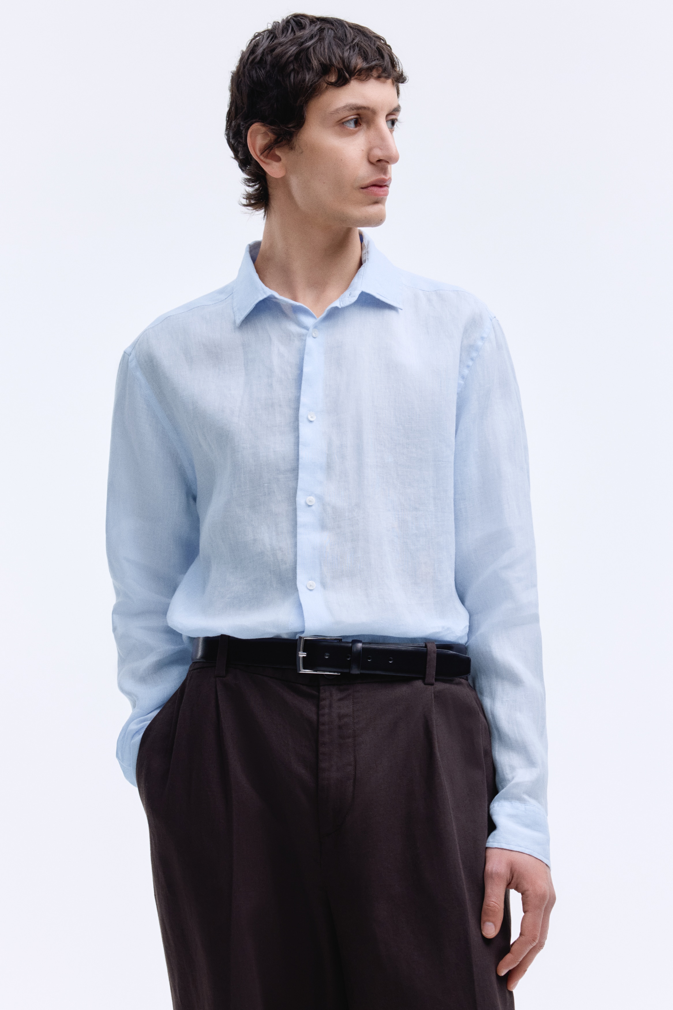 Linneskjorta Slim Fit - Ljusblå/Svart/Vit/Ljusblå/Salviagrön