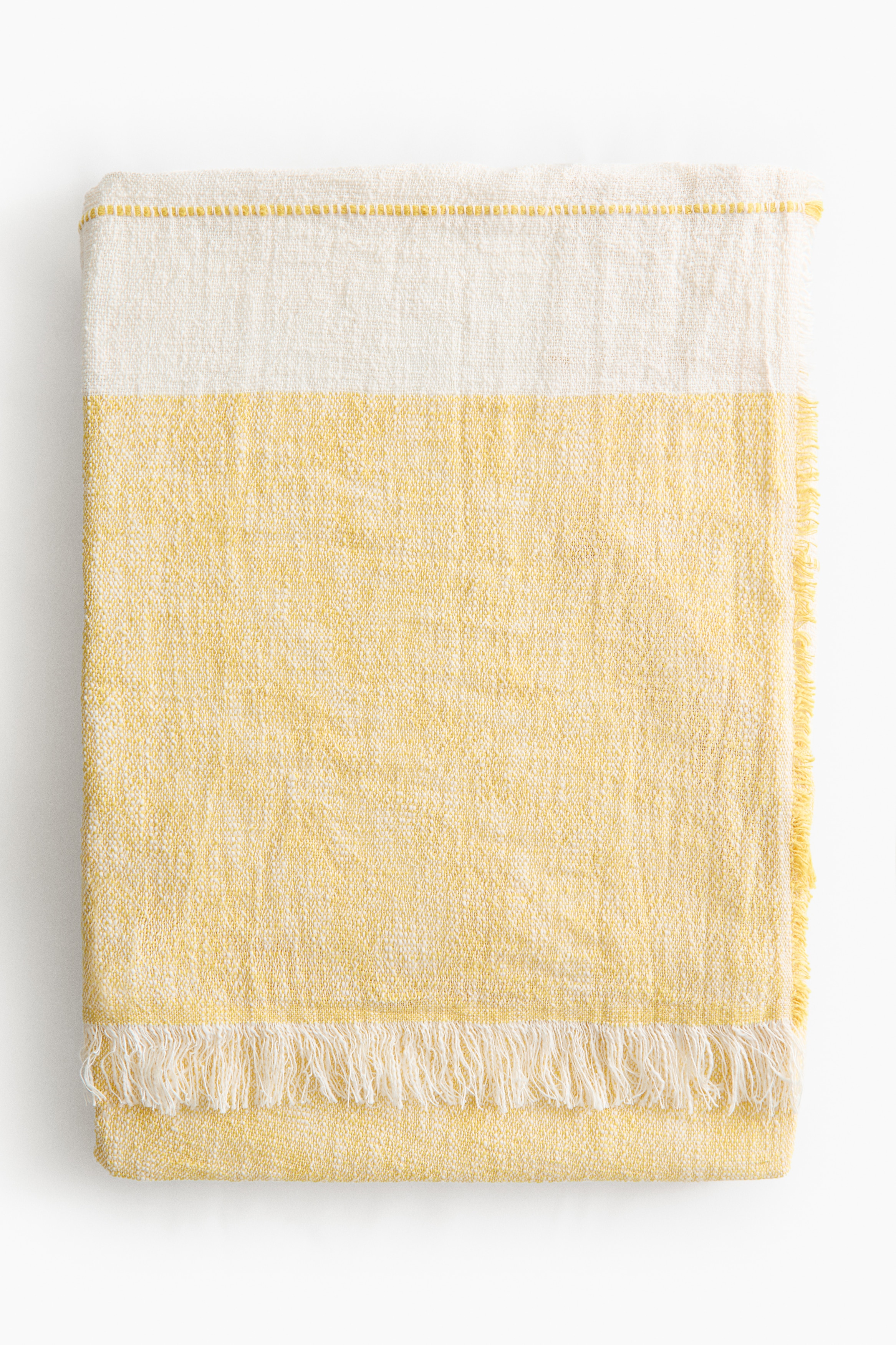 リネンブレンドブランケット - イエロー／クリーム/ベージュ／クリーム/ブルー／クリーム/ダークグレー／クリーム