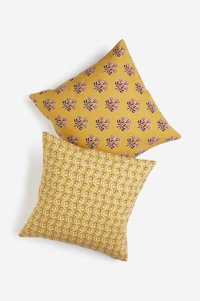 2-pack printed cushion covers - Yellow/Floral/Dark green/Floral - 1
