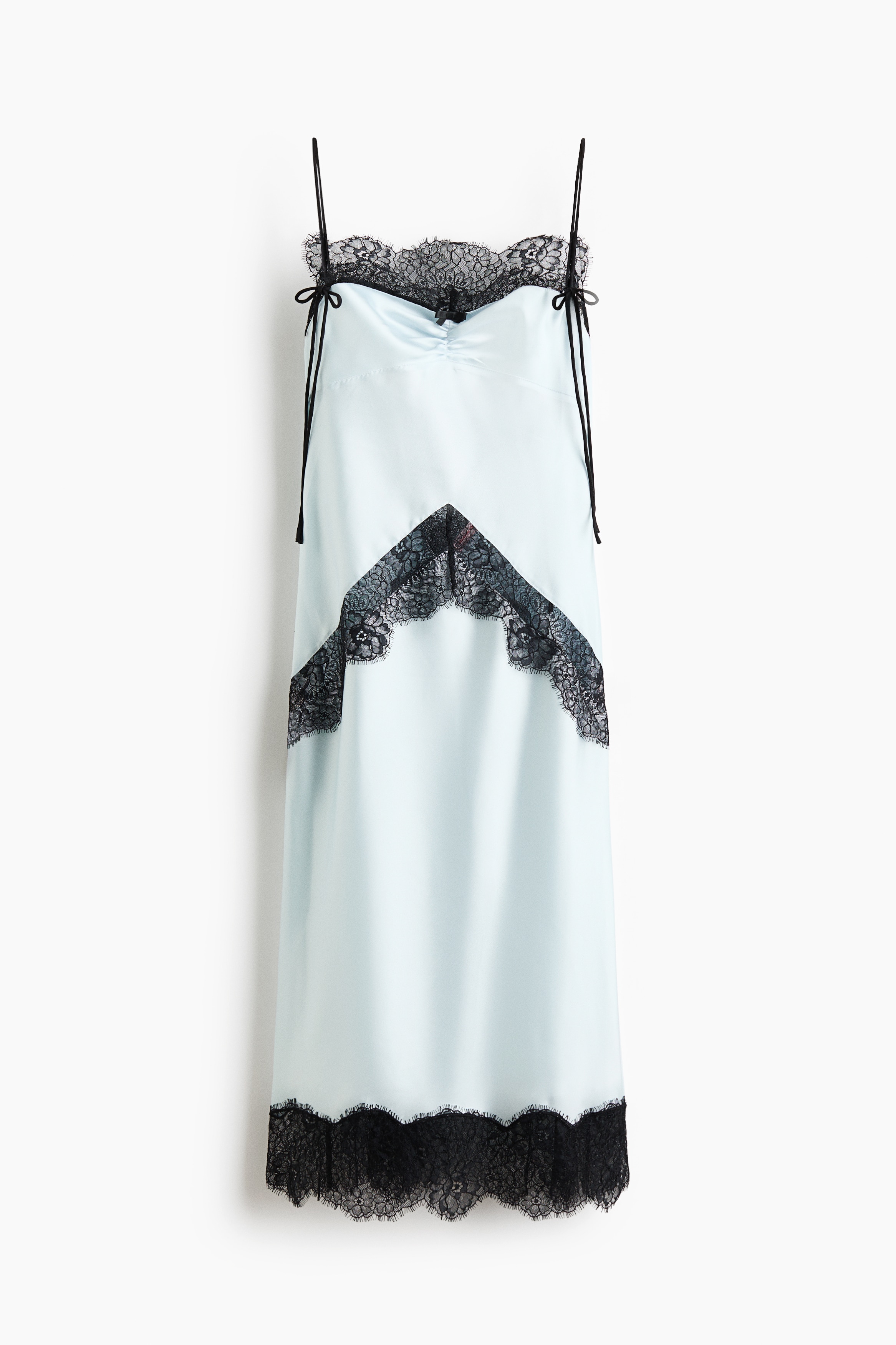 Lace Trim Satin Dress - Light blue/Black