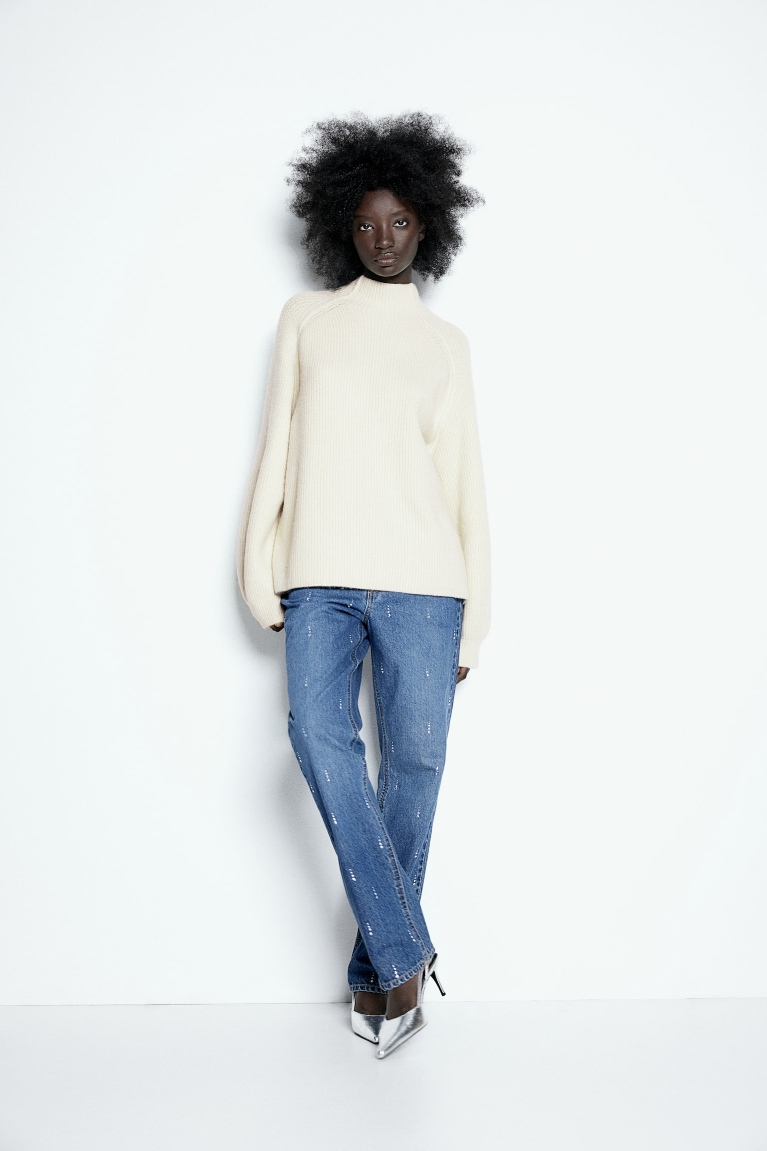 Rib-knit turtleneck jumper - Cream/Dark beige/Dark grey marl - 3