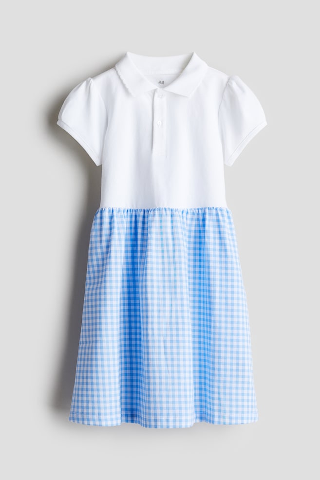 Cotton school dress - White/Blue checked/White/Red checked - 1
